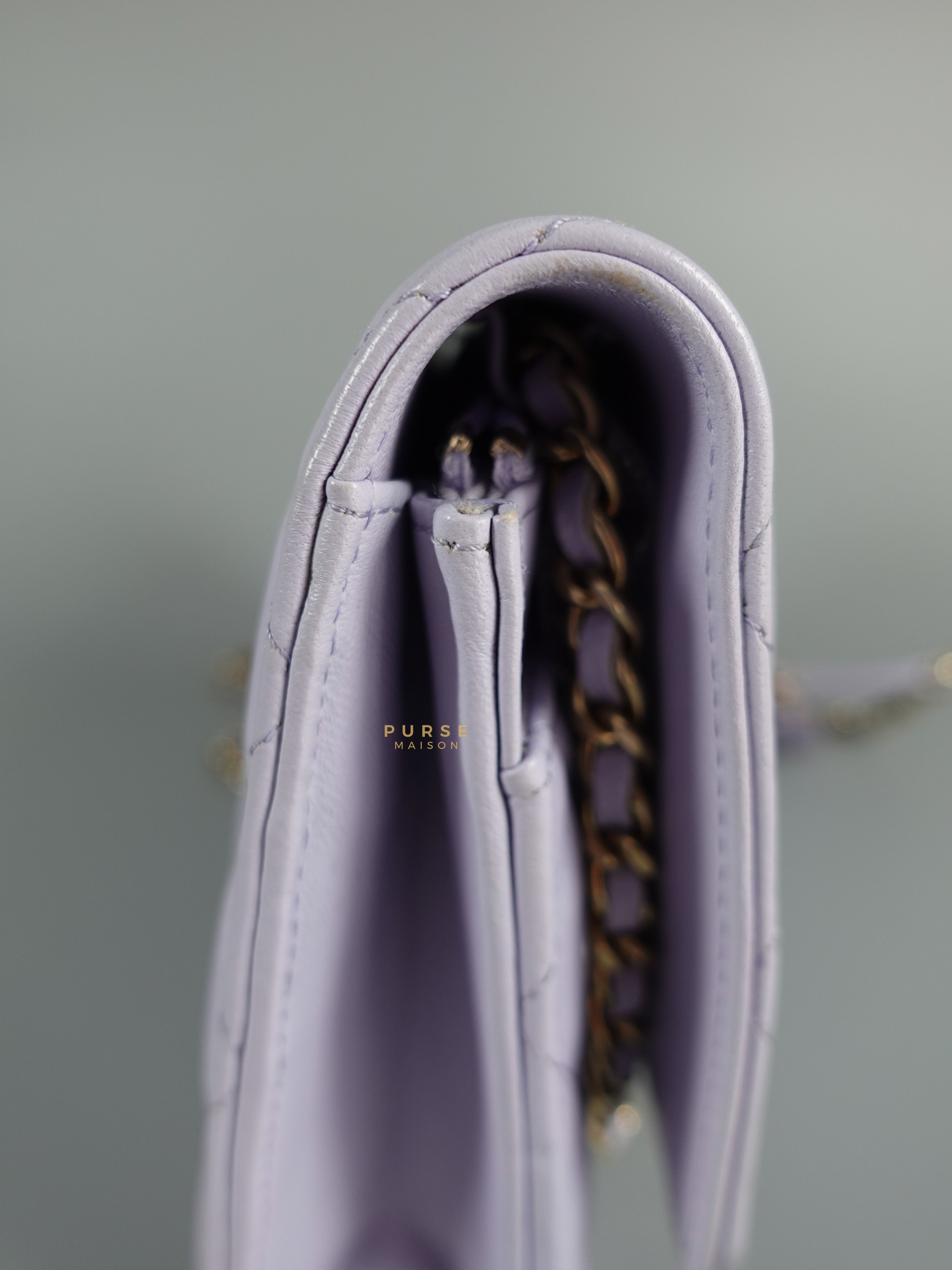 Chanel Wallet on Chain (WOC) in Light Purple Lambskin Leather Light Gold hardware (Microchip) | Purse Maison Luxury Bags Shop