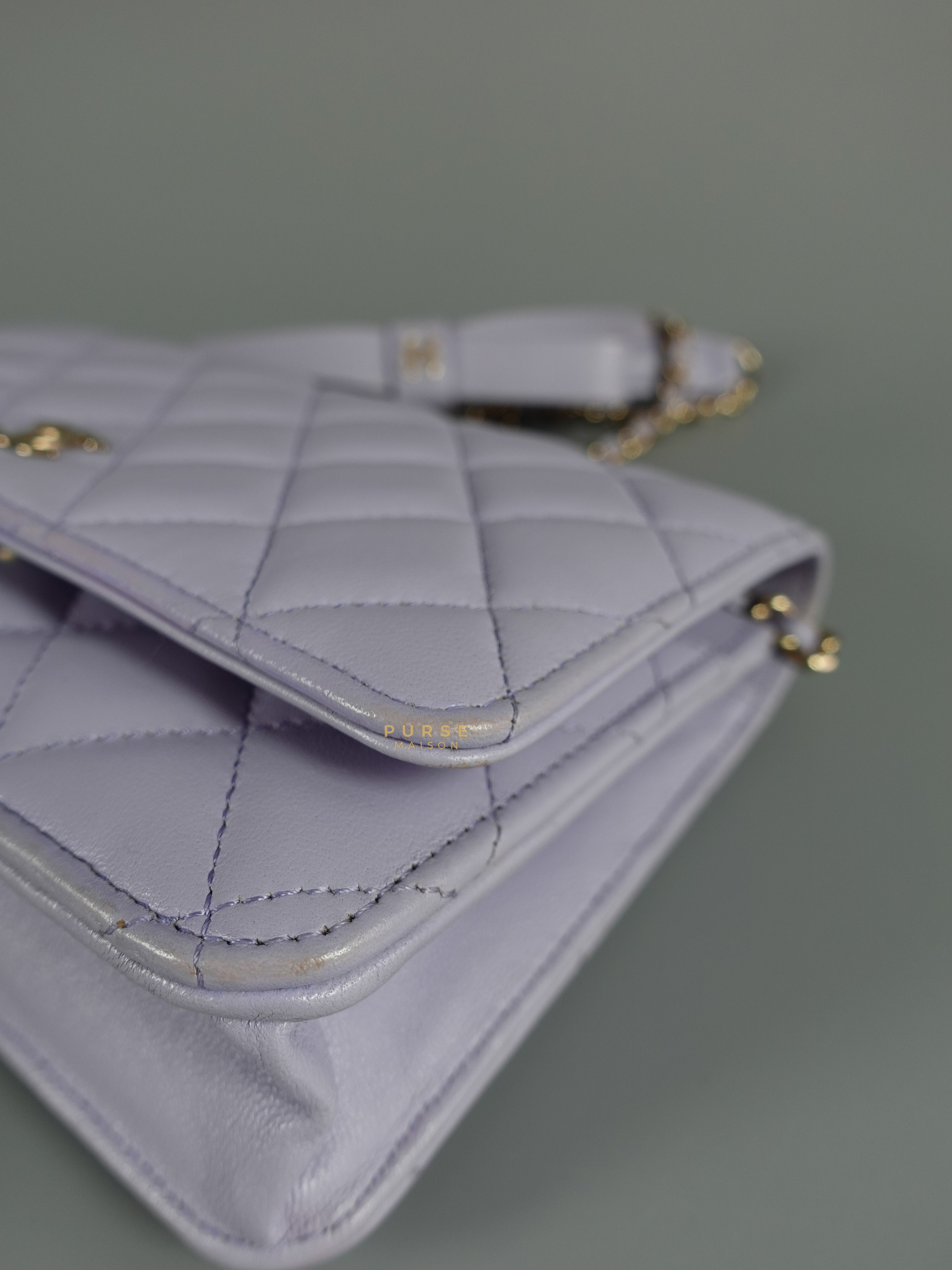 Chanel Wallet on Chain (WOC) in Light Purple Lambskin Leather Light Gold hardware (Microchip) | Purse Maison Luxury Bags Shop