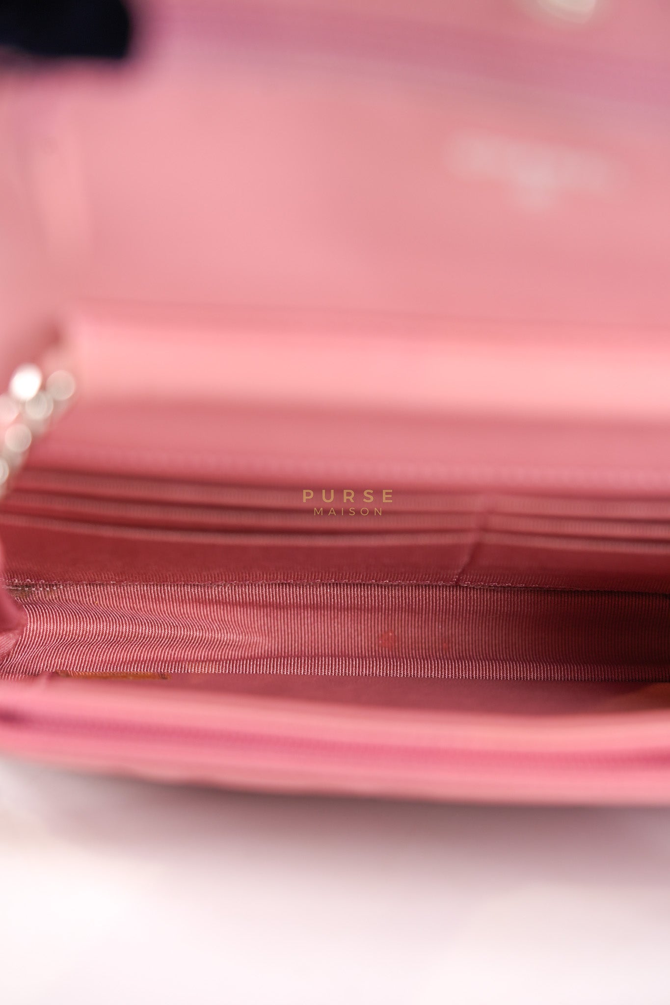 Wallet On Chain (WOC) in Pink Lambskin Leather and Silver Hardware Series 14 | Purse Maison Luxury Bags Shop