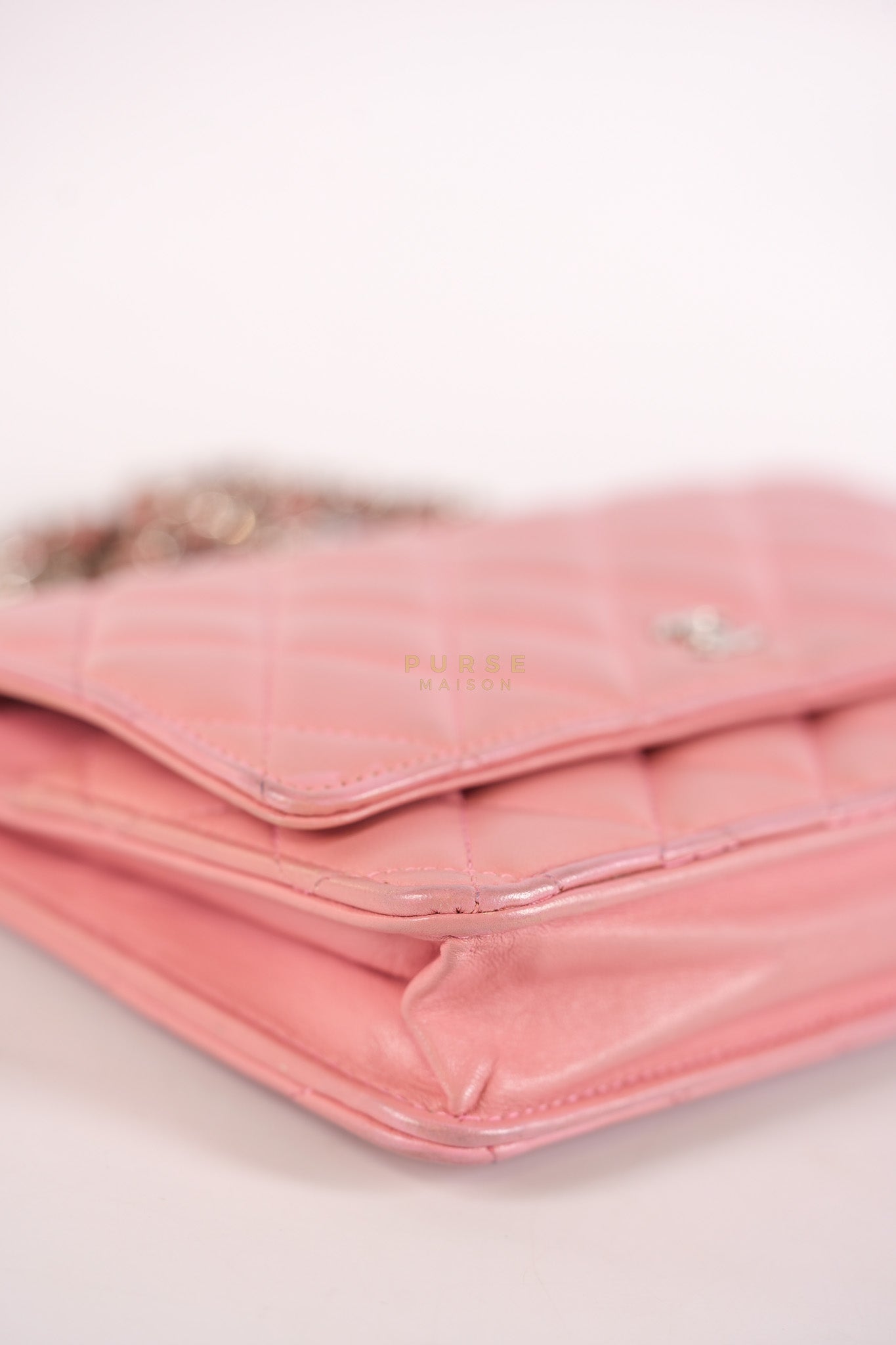 Wallet On Chain (WOC) in Pink Lambskin Leather and Silver Hardware Series 14 | Purse Maison Luxury Bags Shop