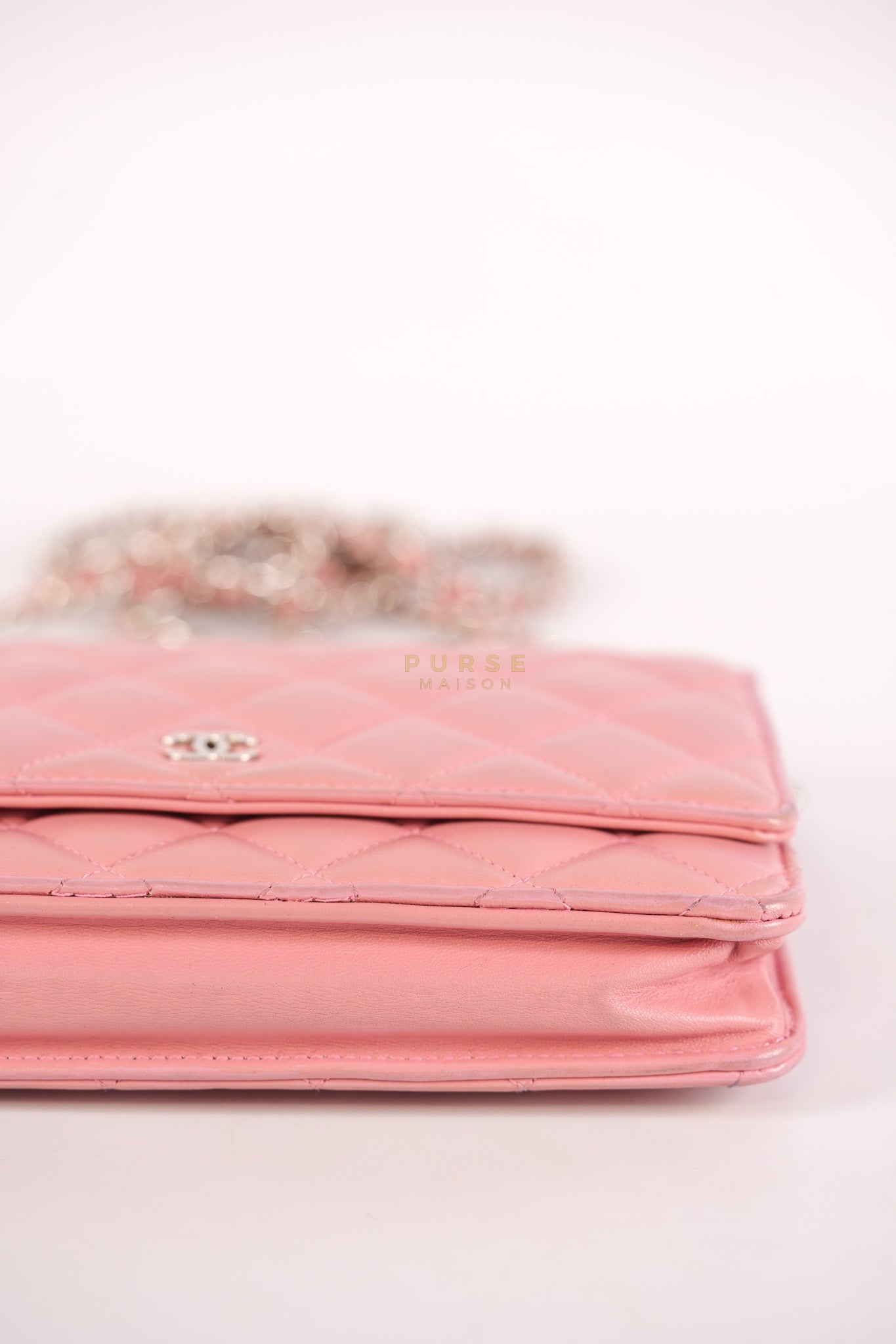 Wallet On Chain (WOC) in Pink Lambskin Leather and Silver Hardware Series 14 | Purse Maison Luxury Bags Shop