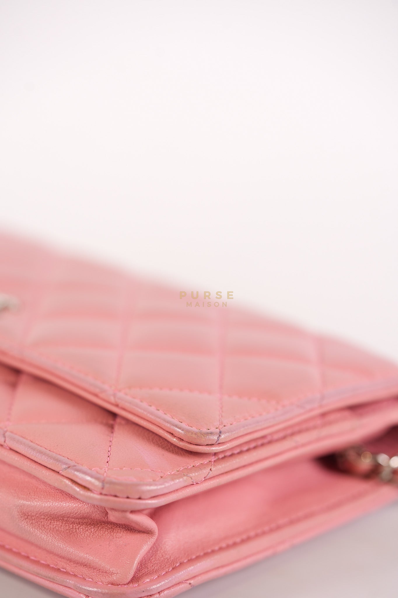 Wallet On Chain (WOC) in Pink Lambskin Leather and Silver Hardware Series 14 | Purse Maison Luxury Bags Shop