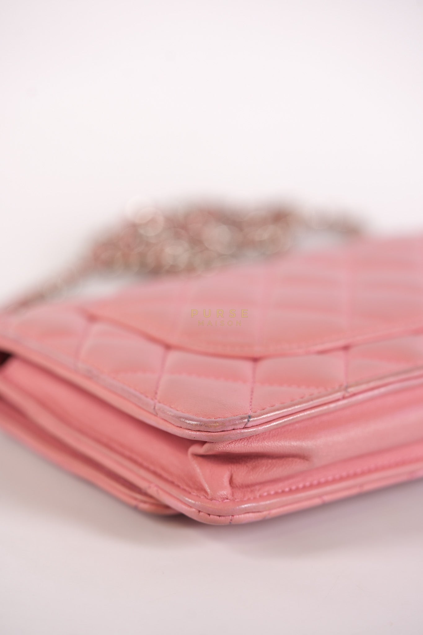 Wallet On Chain (WOC) in Pink Lambskin Leather and Silver Hardware Series 14 | Purse Maison Luxury Bags Shop
