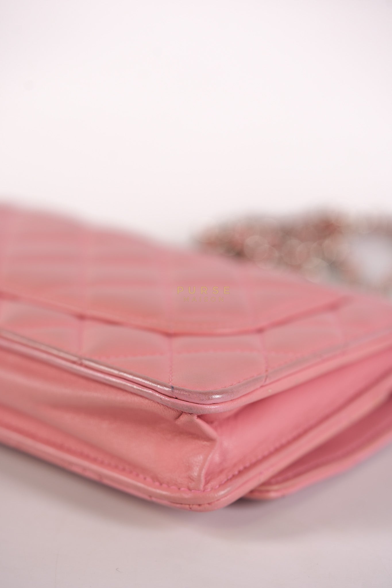 Wallet On Chain (WOC) in Pink Lambskin Leather and Silver Hardware Series 14 | Purse Maison Luxury Bags Shop