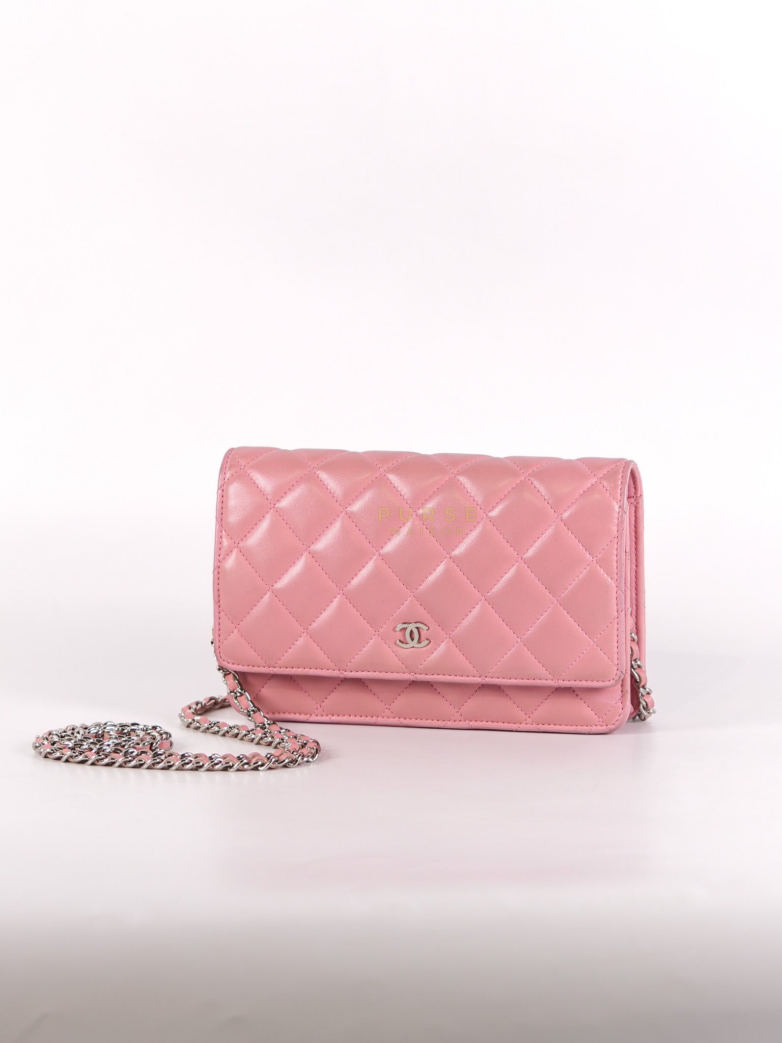 Wallet On Chain (WOC) in Pink Lambskin Leather and Silver Hardware Series 14 | Purse Maison Luxury Bags Shop
