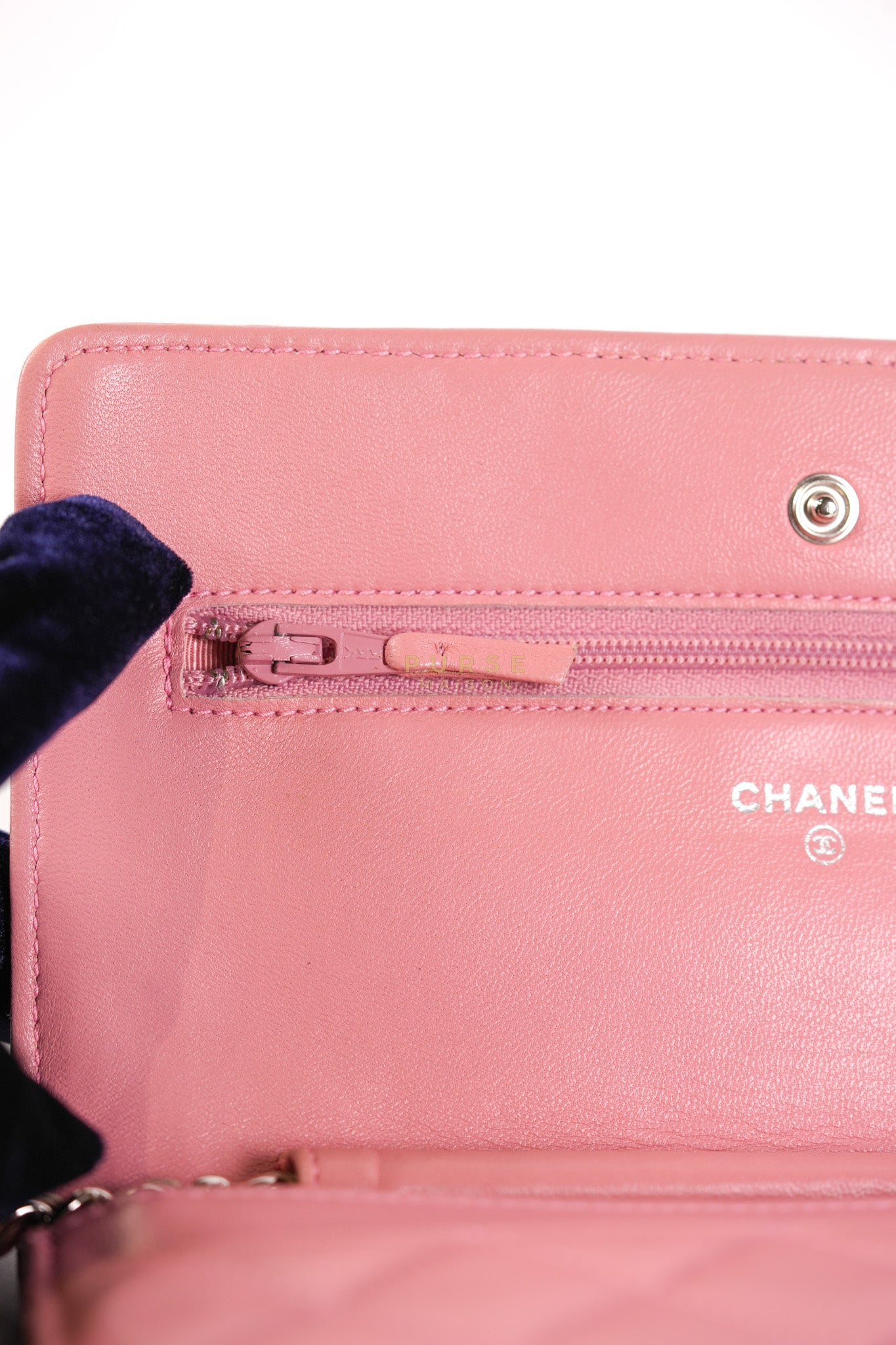 Wallet On Chain (WOC) in Pink Lambskin Leather and Silver Hardware Series 14 | Purse Maison Luxury Bags Shop