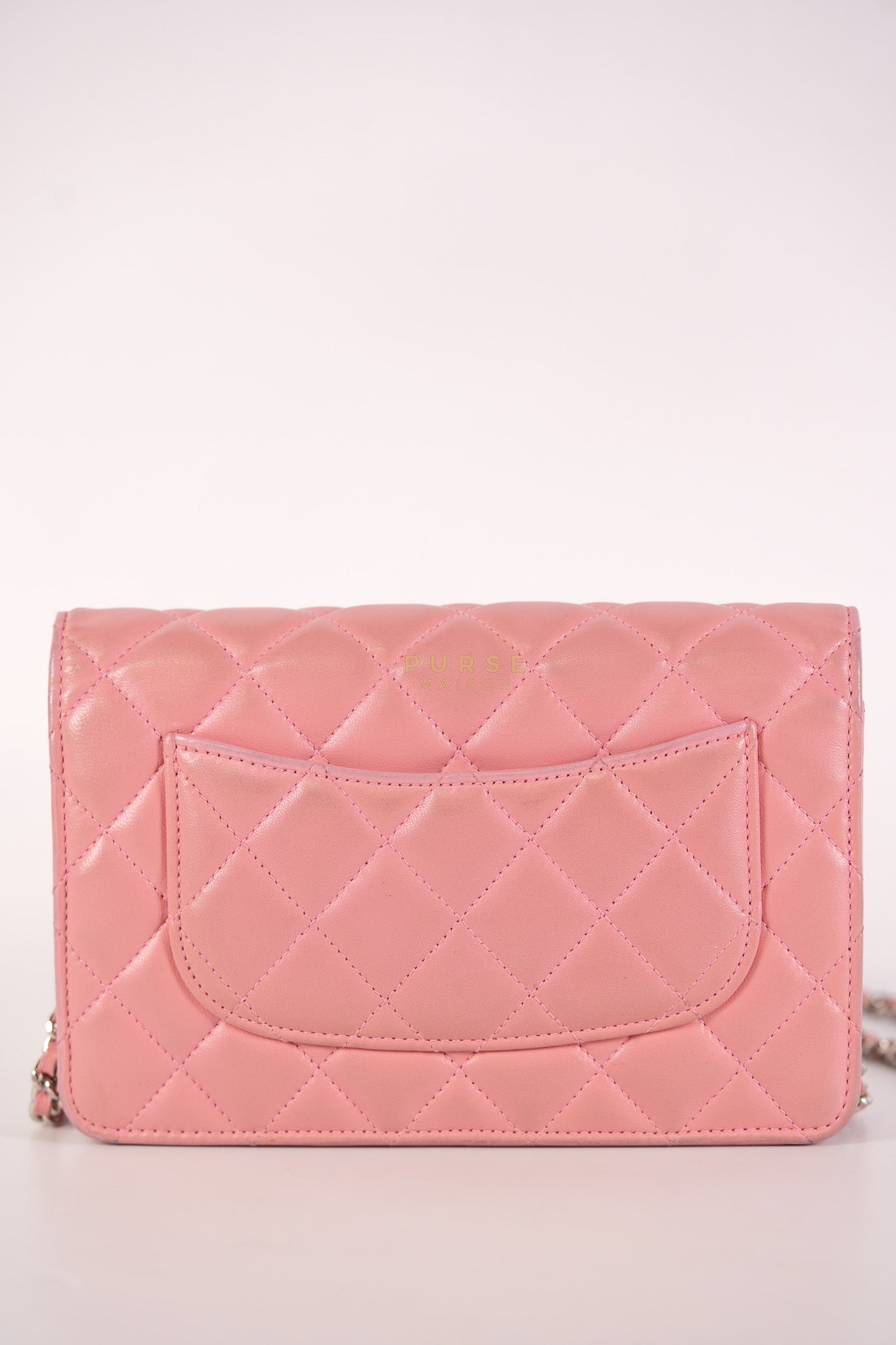 Wallet On Chain (WOC) in Pink Lambskin Leather and Silver Hardware Series 14 | Purse Maison Luxury Bags Shop