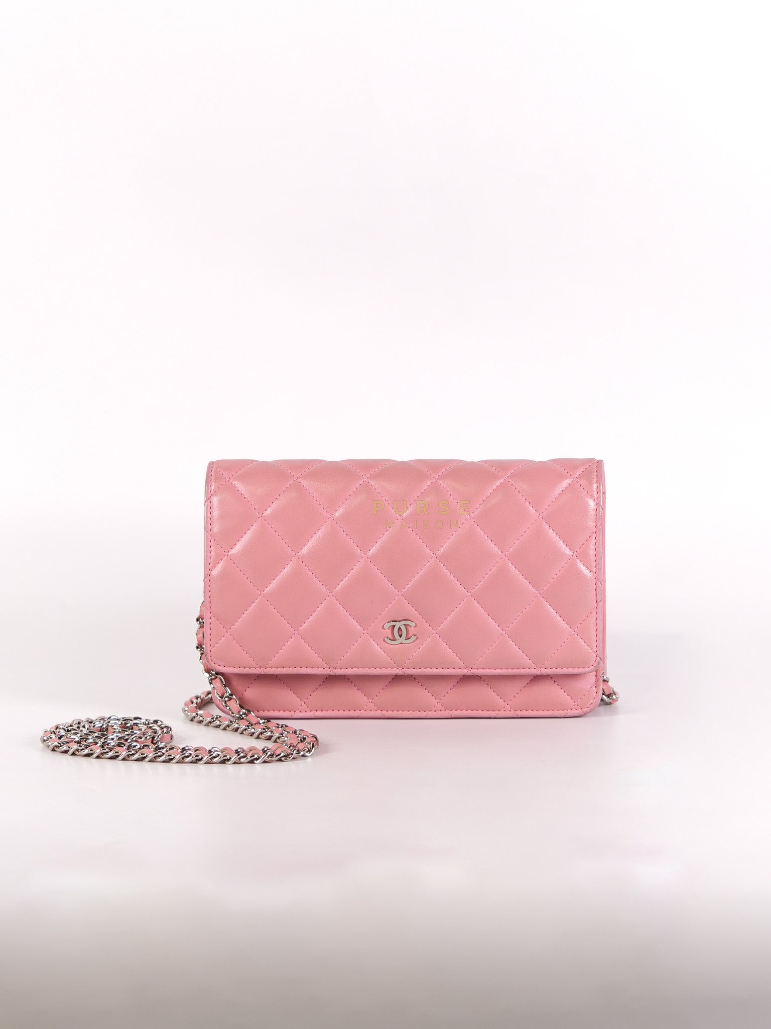 Wallet On Chain (WOC) in Pink Lambskin Leather and Silver Hardware Series 14 | Purse Maison Luxury Bags Shop