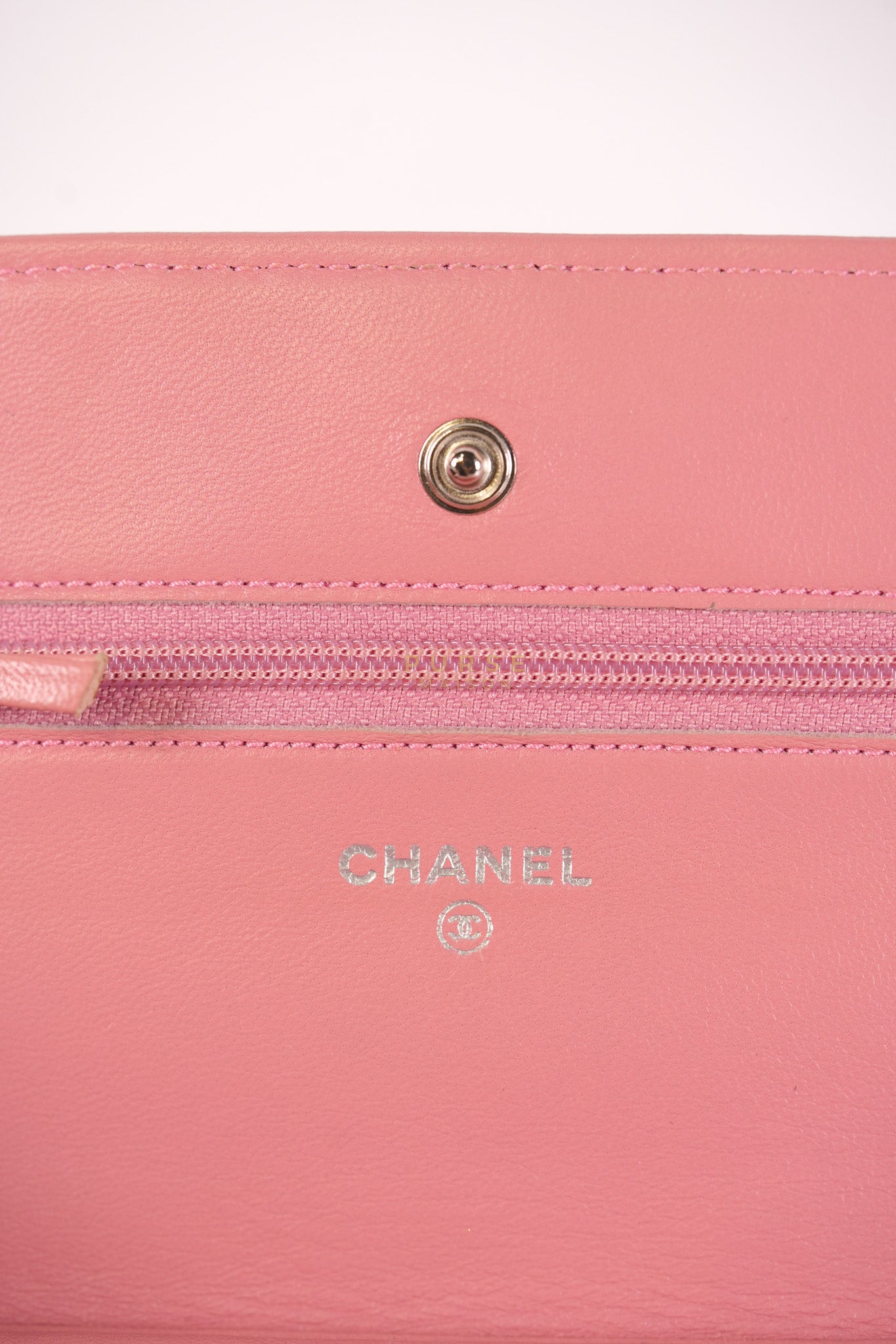 Wallet On Chain (WOC) in Pink Lambskin Leather and Silver Hardware Series 14 | Purse Maison Luxury Bags Shop