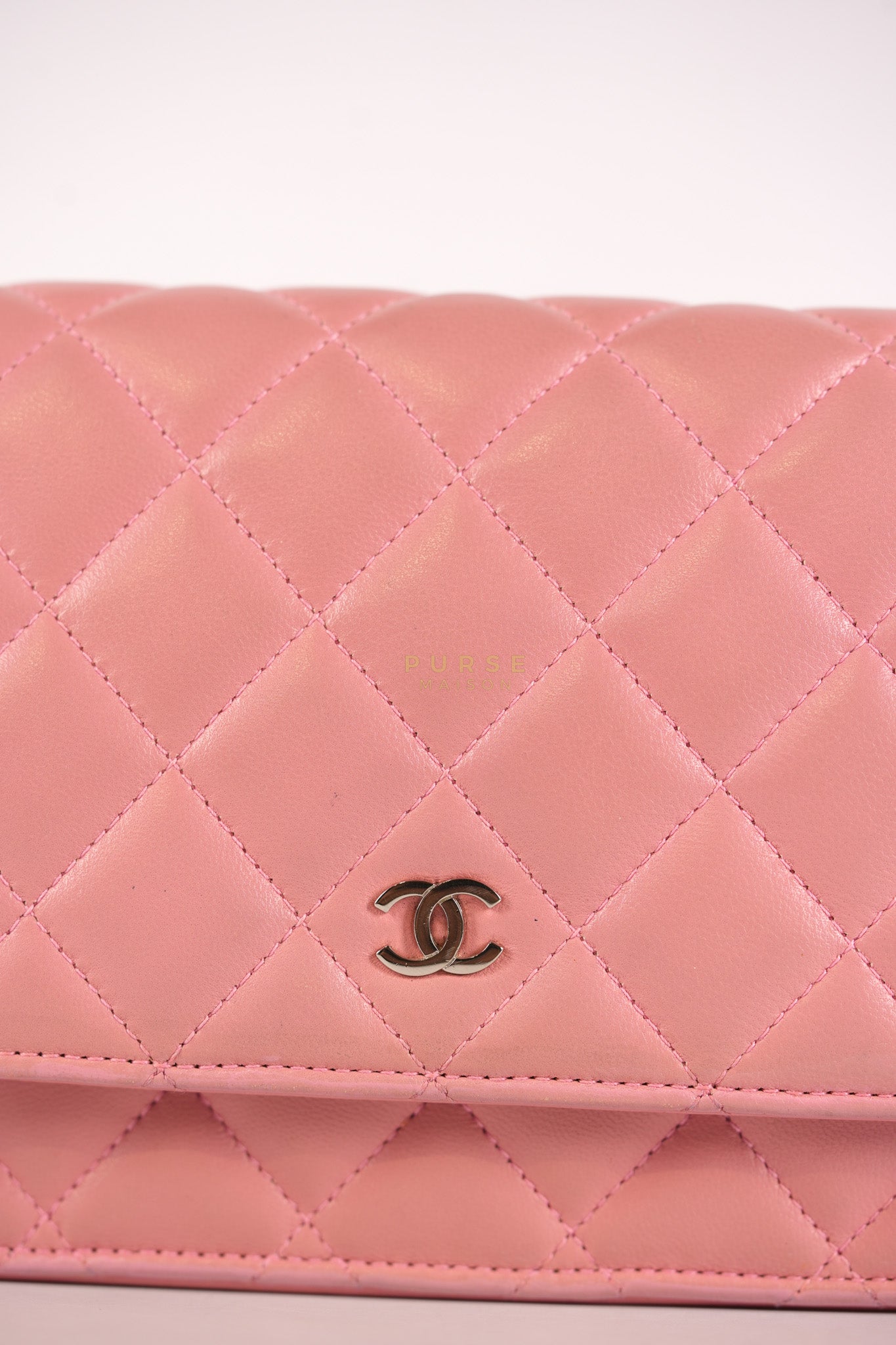 Wallet On Chain (WOC) in Pink Lambskin Leather and Silver Hardware Series 14 | Purse Maison Luxury Bags Shop