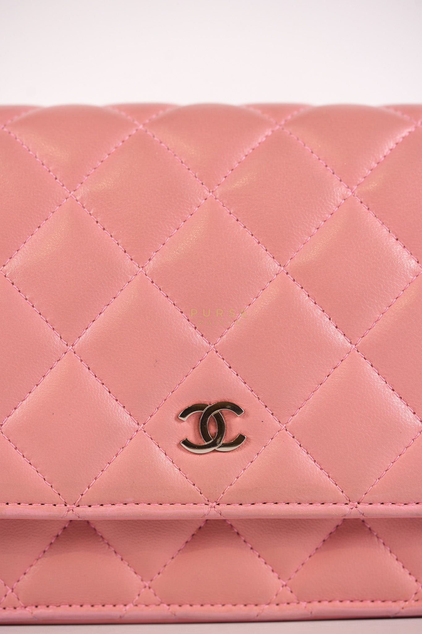 Wallet On Chain (WOC) in Pink Lambskin Leather and Silver Hardware Series 14 | Purse Maison Luxury Bags Shop