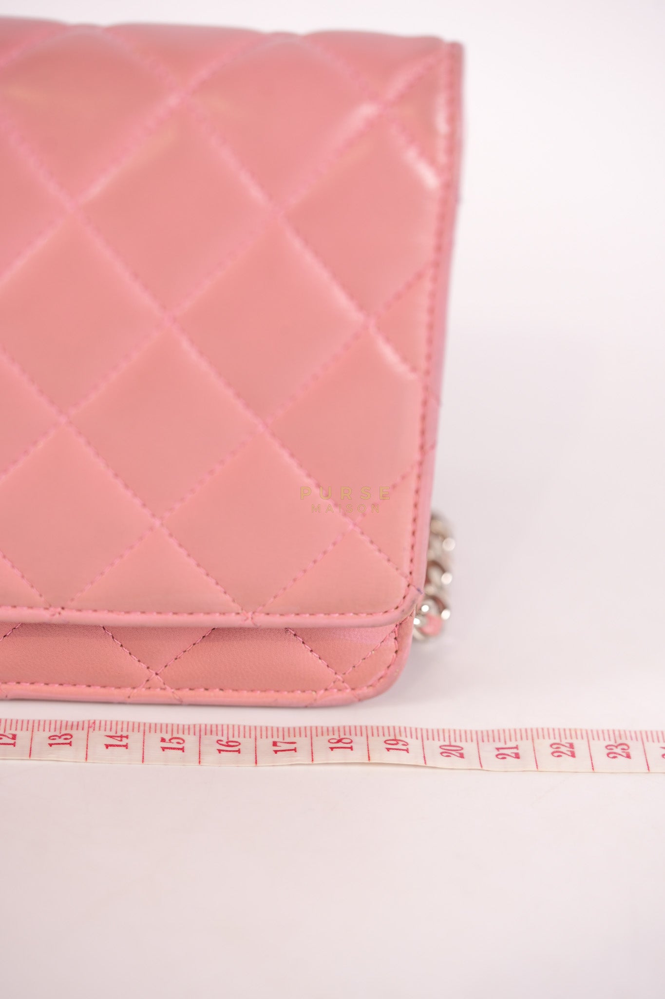 Wallet On Chain (WOC) in Pink Lambskin Leather and Silver Hardware Series 14 | Purse Maison Luxury Bags Shop