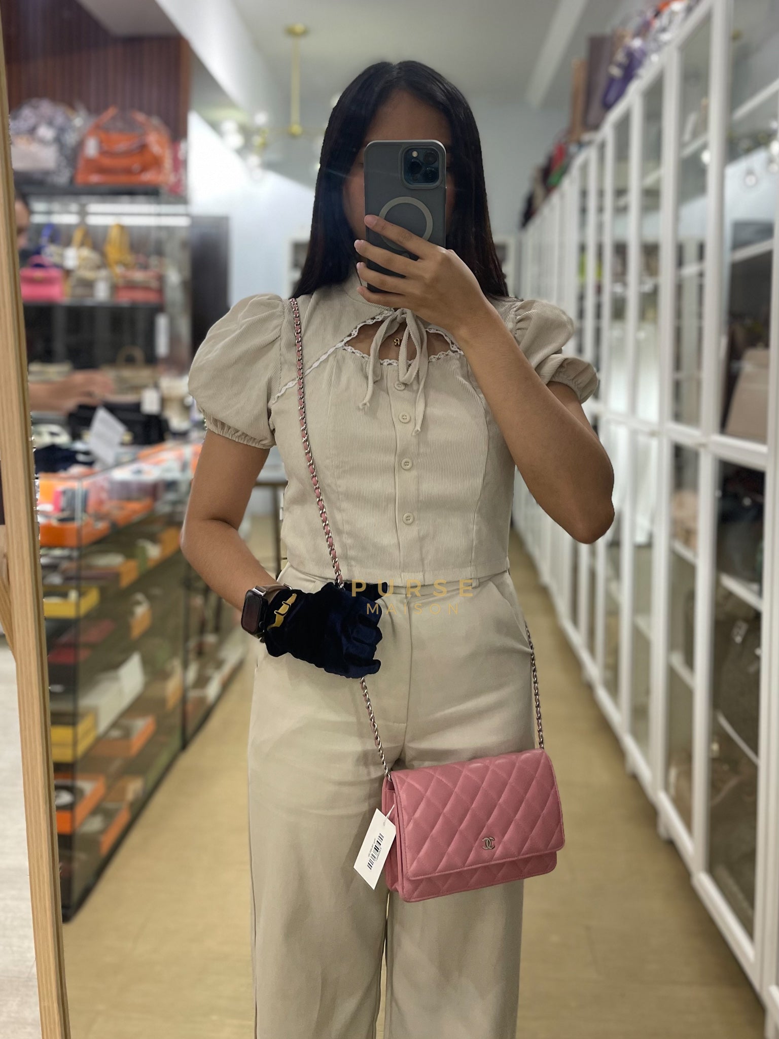 Wallet On Chain (WOC) in Pink Lambskin Leather and Silver Hardware Series 14 | Purse Maison Luxury Bags Shop