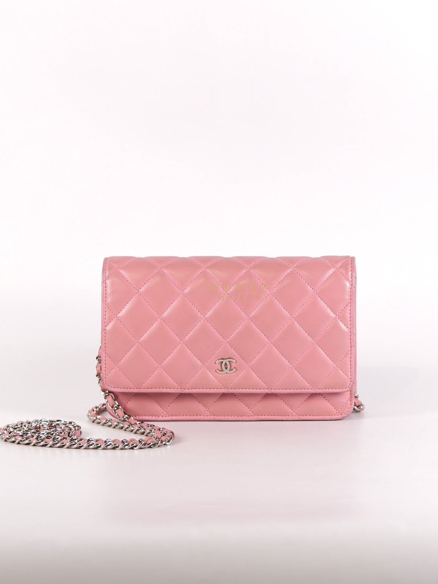 Wallet On Chain (WOC) in Pink Lambskin Leather and Silver Hardware Series 14 | Purse Maison Luxury Bags Shop