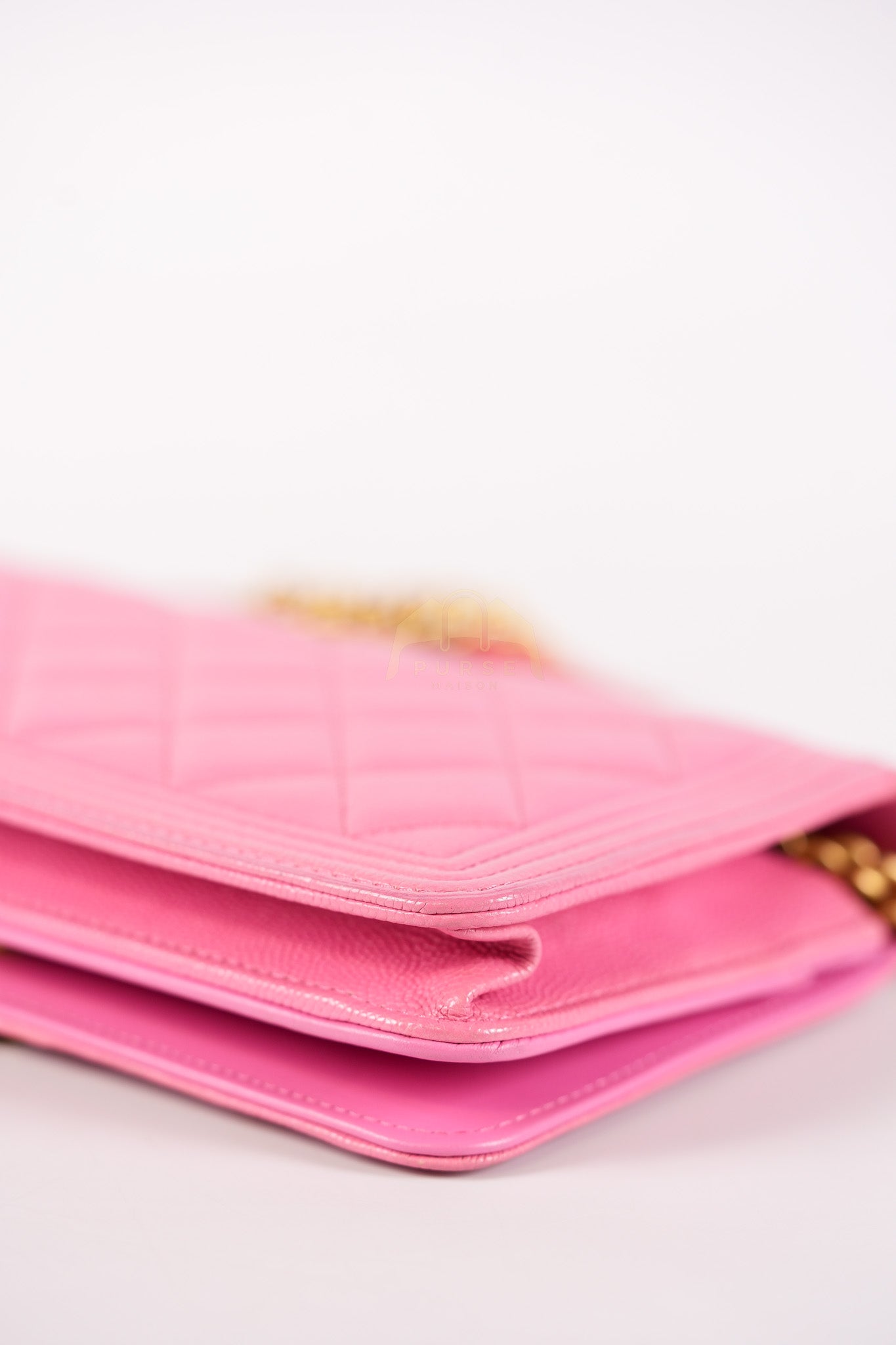 Wallet On Chain (WOC) in Pink Quilted Caviar Leather and Aged Gold Hardware Series 31 | Purse Maison Luxury Bags Shop