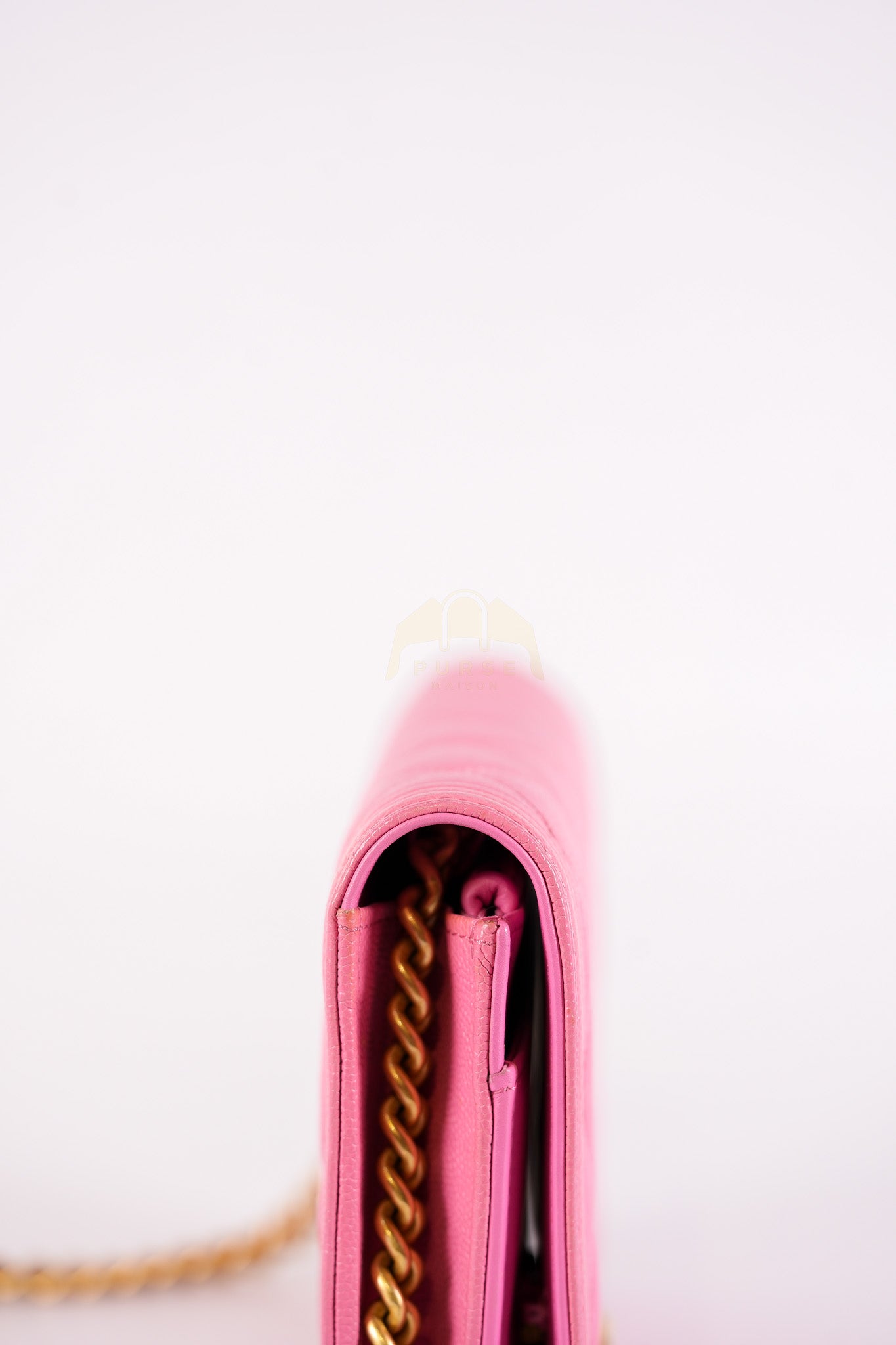 Wallet On Chain (WOC) in Pink Quilted Caviar Leather and Aged Gold Hardware Series 31 | Purse Maison Luxury Bags Shop