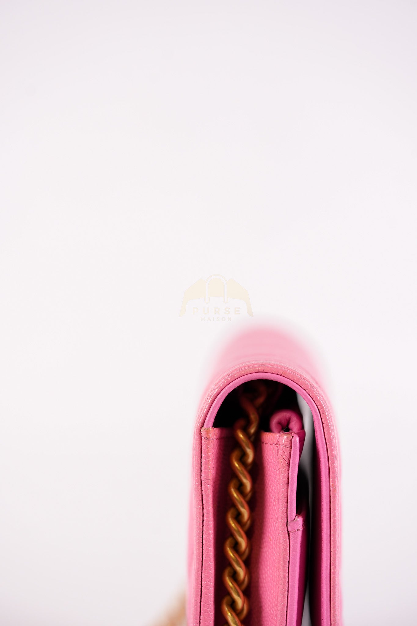 Wallet On Chain (WOC) in Pink Quilted Caviar Leather and Aged Gold Hardware Series 31 | Purse Maison Luxury Bags Shop