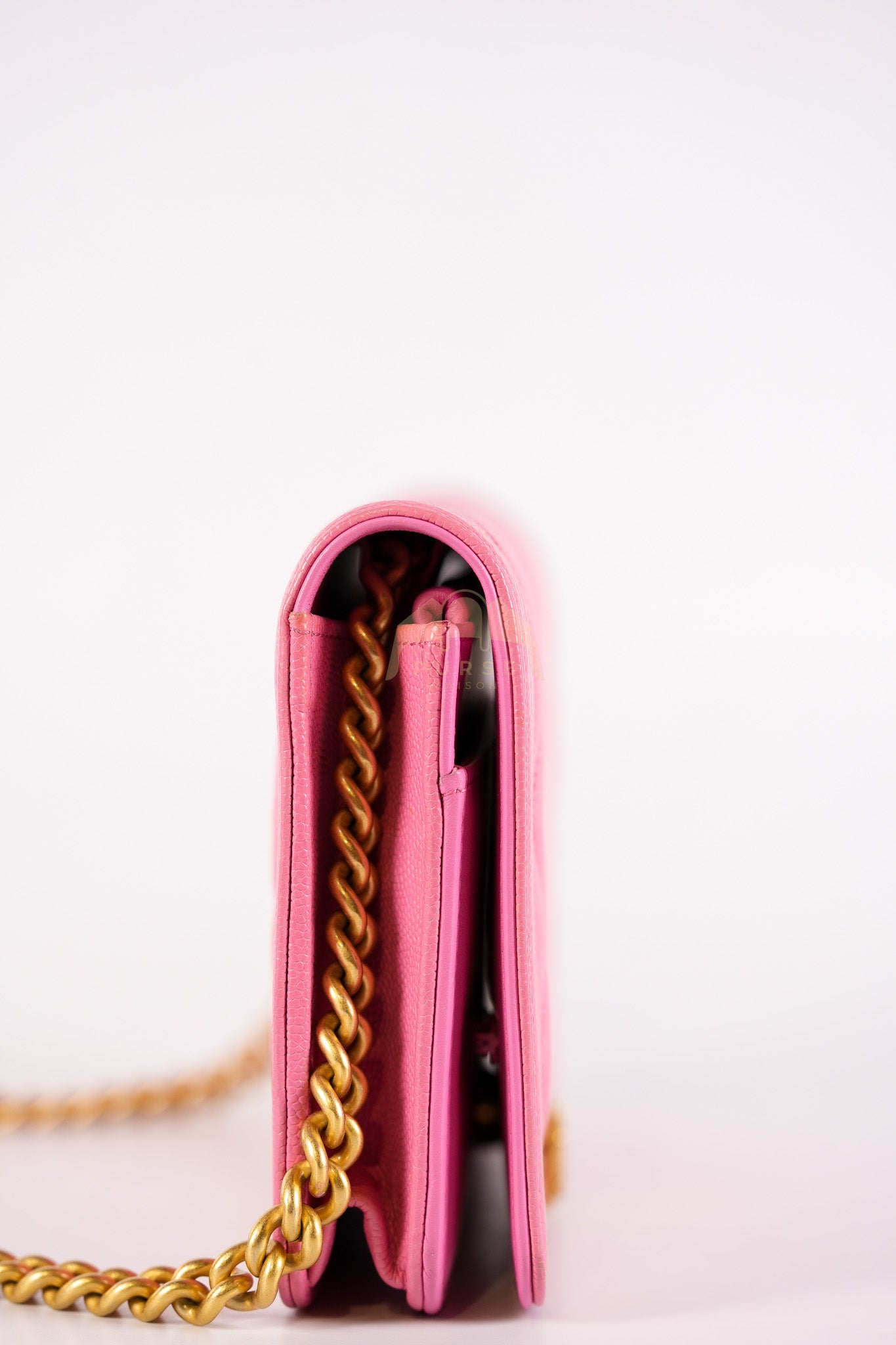 Wallet On Chain (WOC) in Pink Quilted Caviar Leather and Aged Gold Hardware Series 31 | Purse Maison Luxury Bags Shop