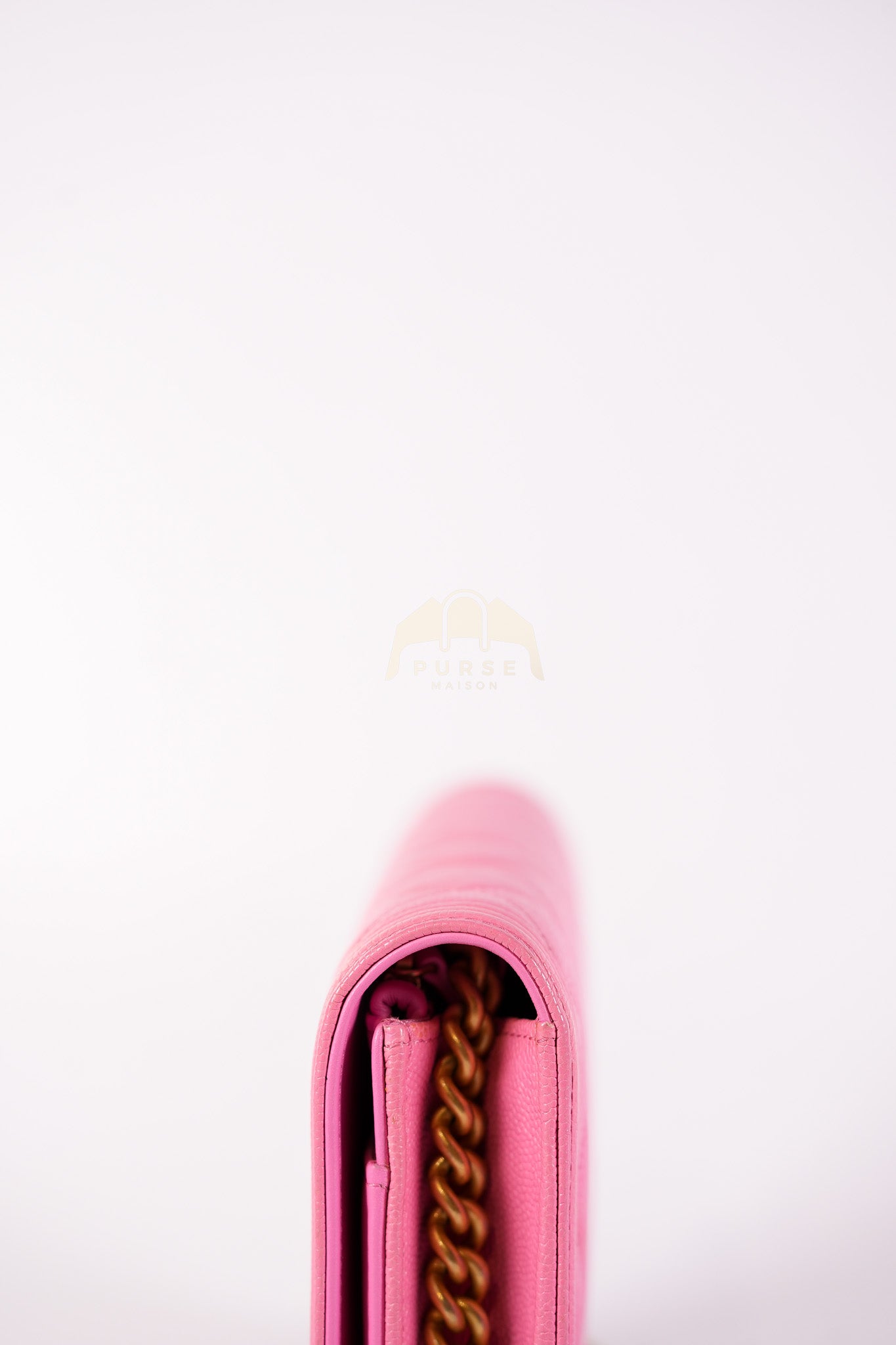 Wallet On Chain (WOC) in Pink Quilted Caviar Leather and Aged Gold Hardware Series 31 | Purse Maison Luxury Bags Shop