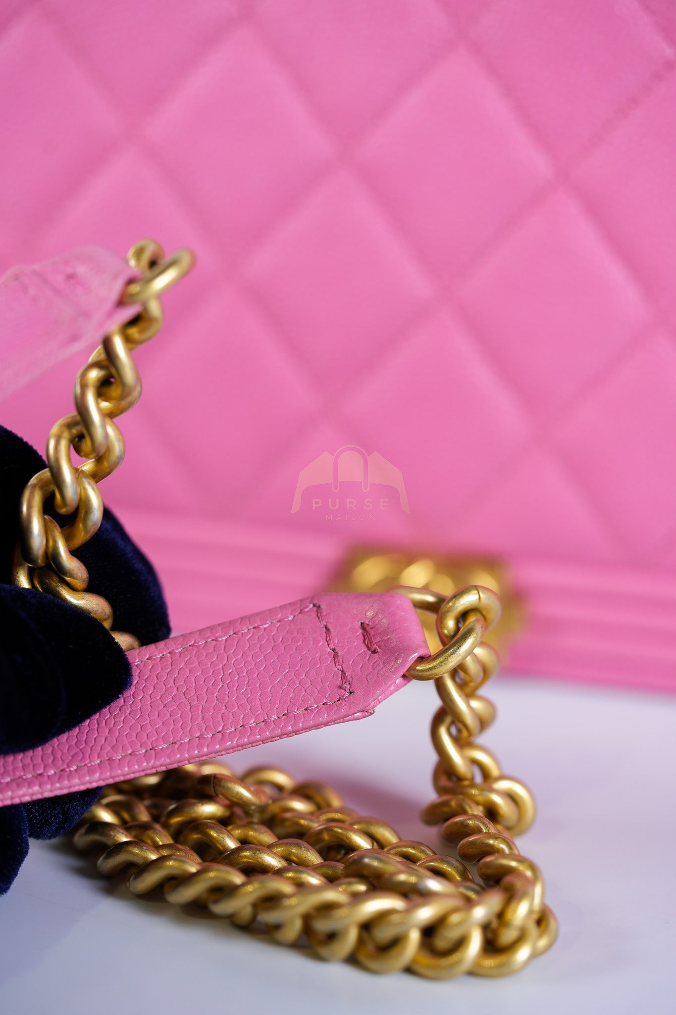Wallet On Chain (WOC) in Pink Quilted Caviar Leather and Aged Gold Hardware Series 31 | Purse Maison Luxury Bags Shop