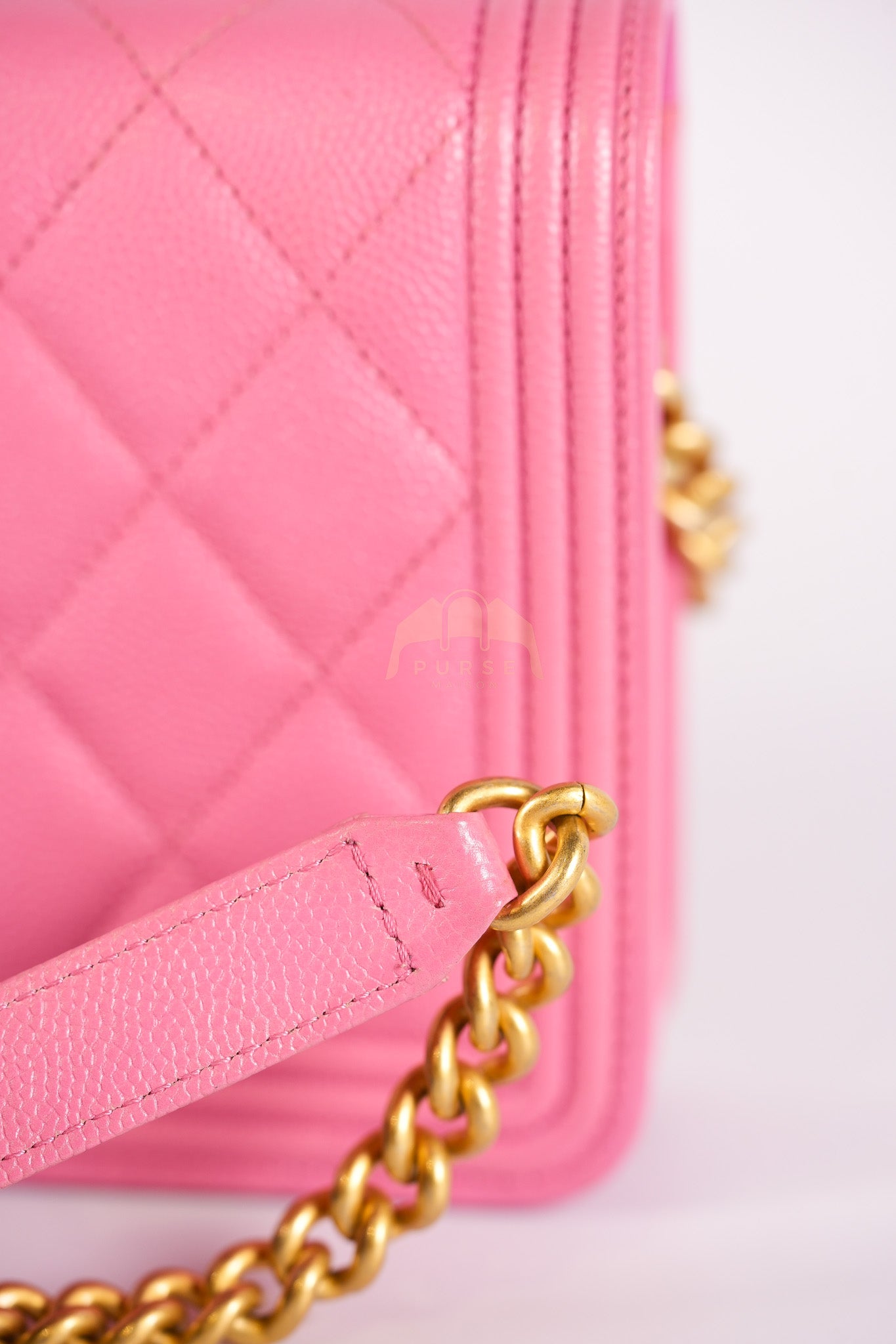 Wallet On Chain (WOC) in Pink Quilted Caviar Leather and Aged Gold Hardware Series 31 | Purse Maison Luxury Bags Shop