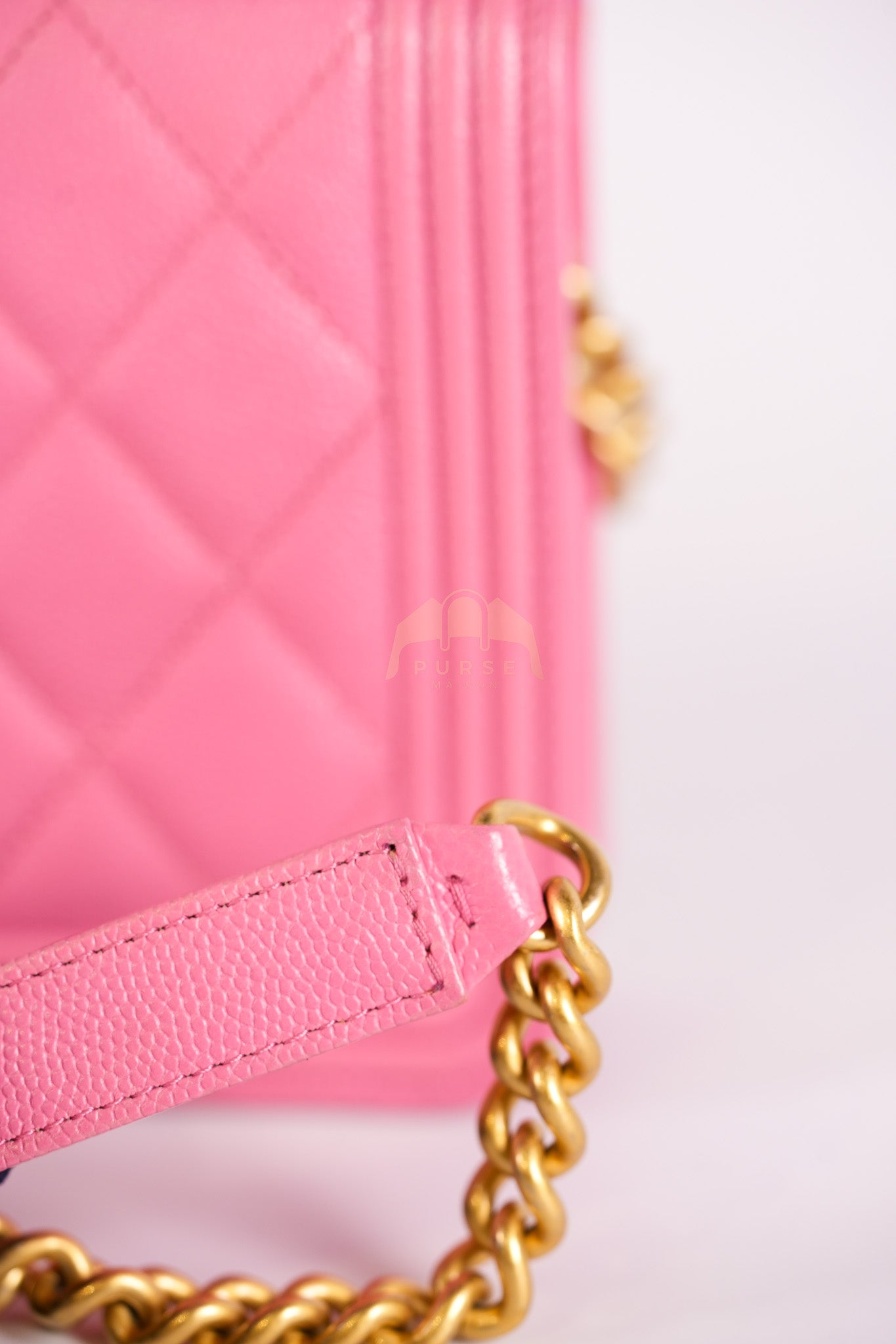 Wallet On Chain (WOC) in Pink Quilted Caviar Leather and Aged Gold Hardware Series 31 | Purse Maison Luxury Bags Shop