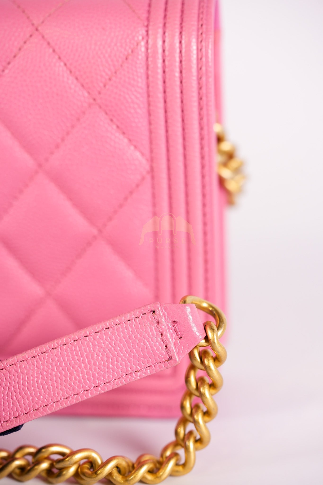 Wallet On Chain (WOC) in Pink Quilted Caviar Leather and Aged Gold Hardware Series 31 | Purse Maison Luxury Bags Shop