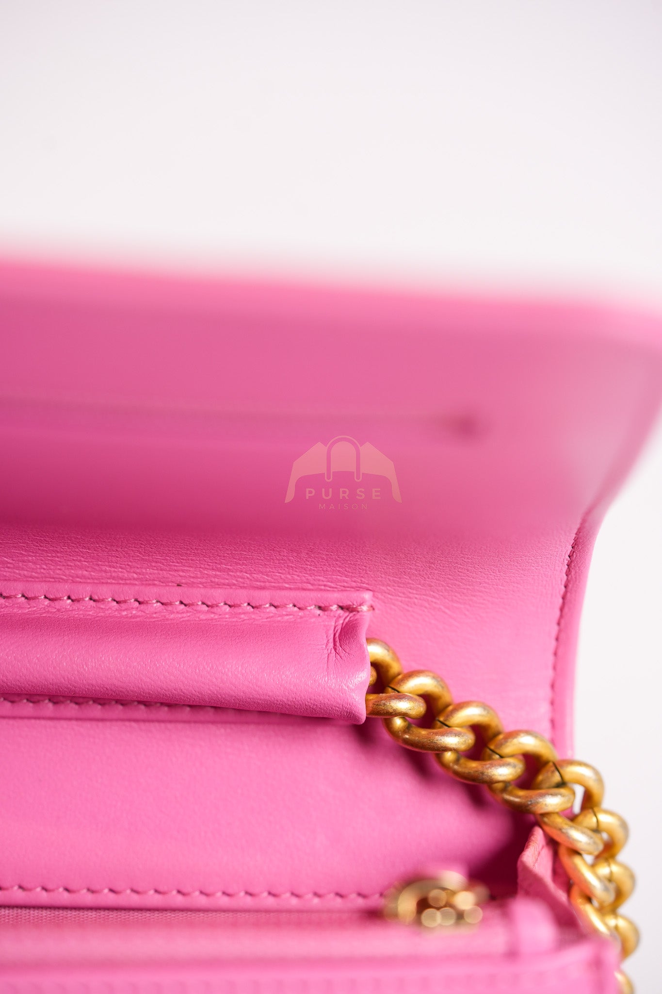 Wallet On Chain (WOC) in Pink Quilted Caviar Leather and Aged Gold Hardware Series 31 | Purse Maison Luxury Bags Shop