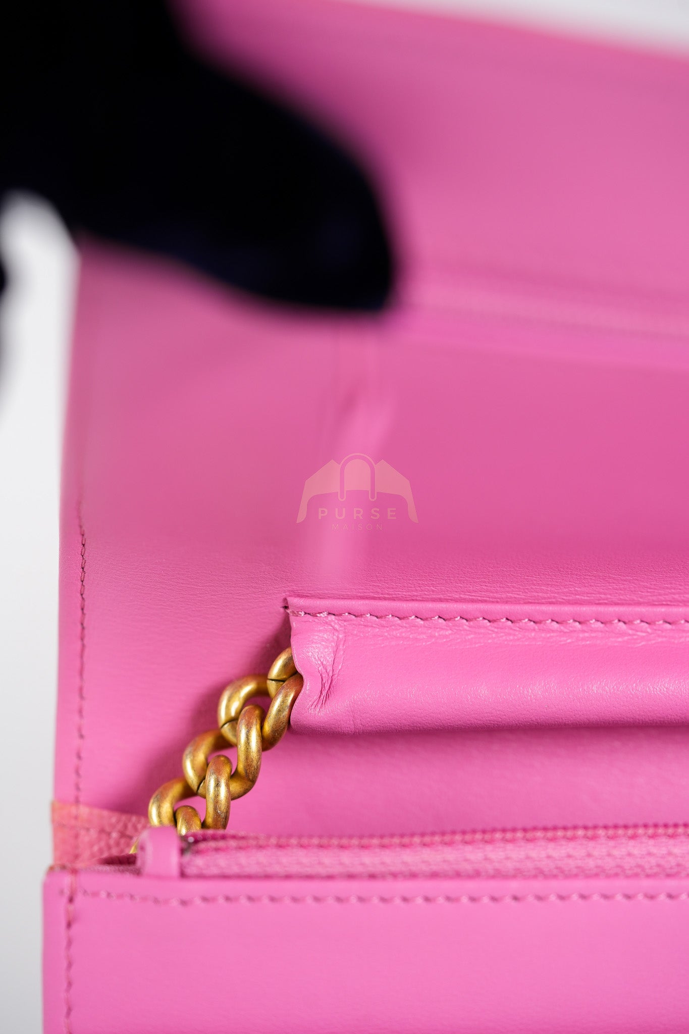 Wallet On Chain (WOC) in Pink Quilted Caviar Leather and Aged Gold Hardware Series 31 | Purse Maison Luxury Bags Shop