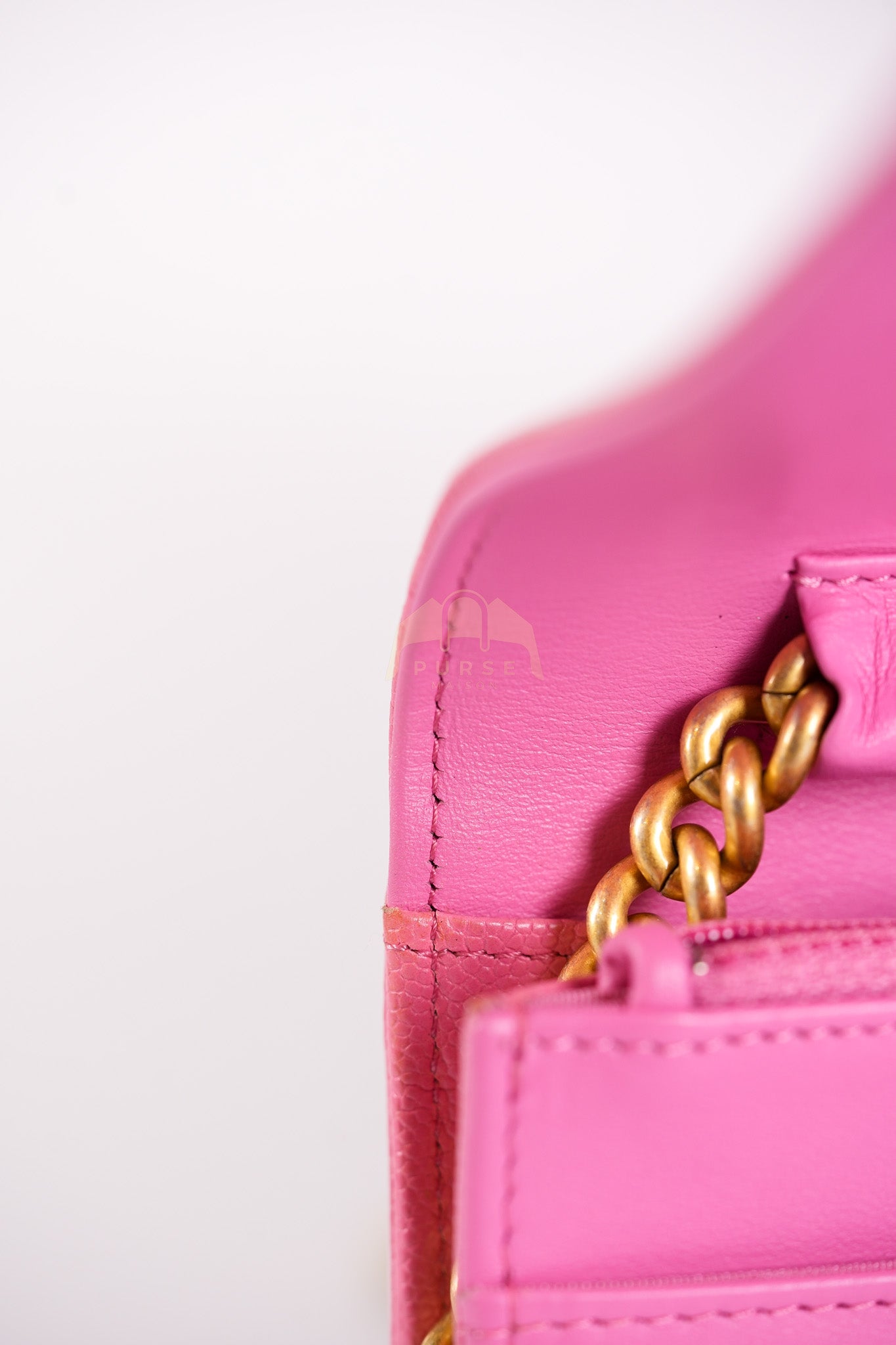 Wallet On Chain (WOC) in Pink Quilted Caviar Leather and Aged Gold Hardware Series 31 | Purse Maison Luxury Bags Shop