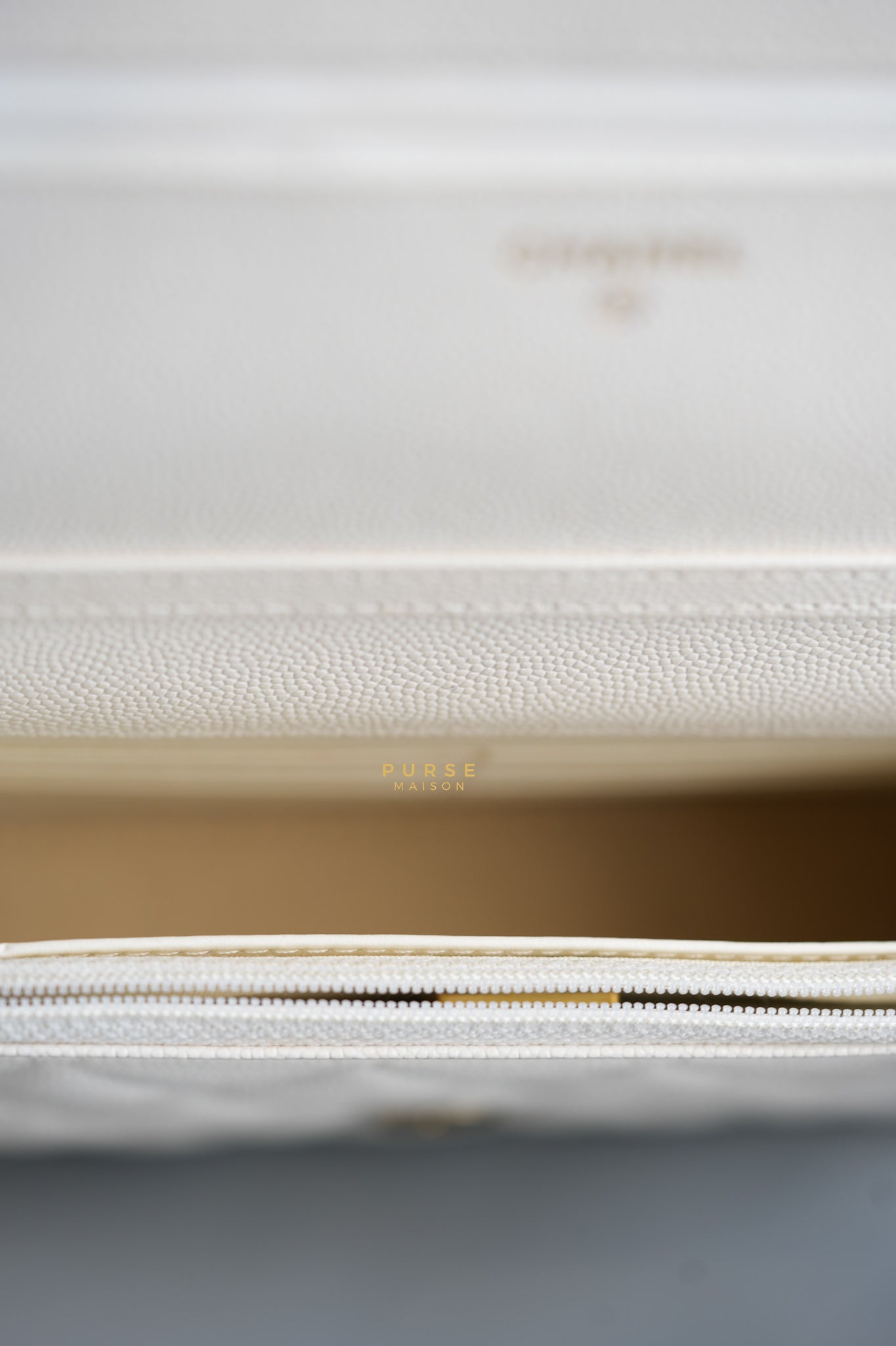 Wallet on Chain (WOC) in White Caviar Leather & Aged Gold Hardware (Microchip) | Purse Maison Luxury Bags Shop