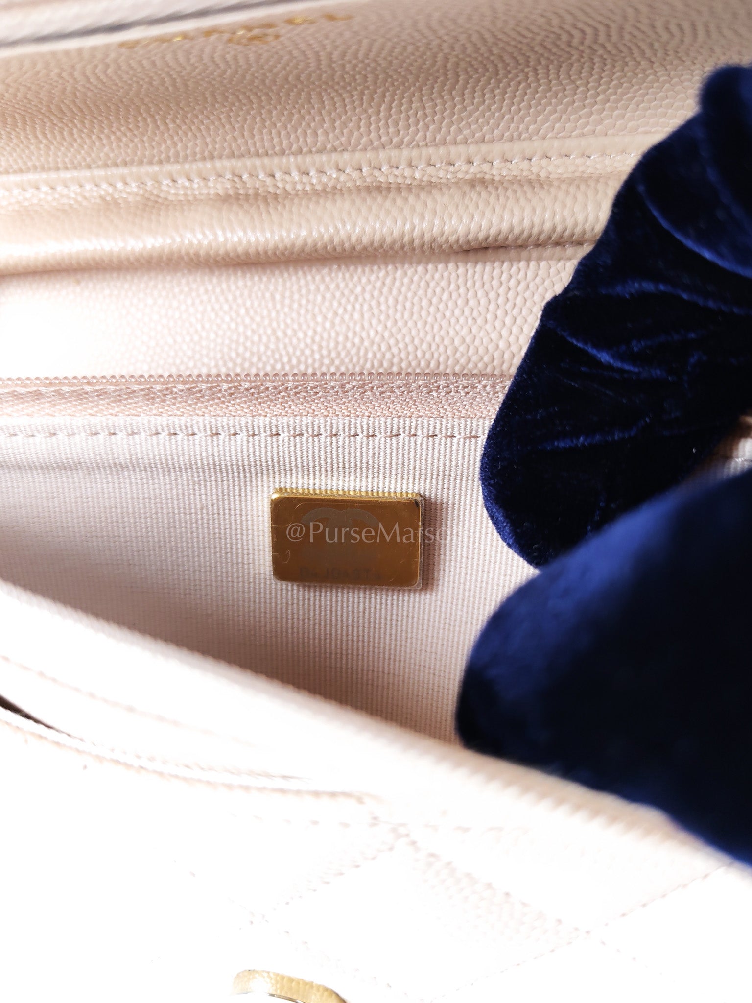 Wallet On Chain (WOC) Pale Beige Pink in Caviar Leather and Light Gold Hardware (Microchip) | Purse Maison Luxury Bags Shop