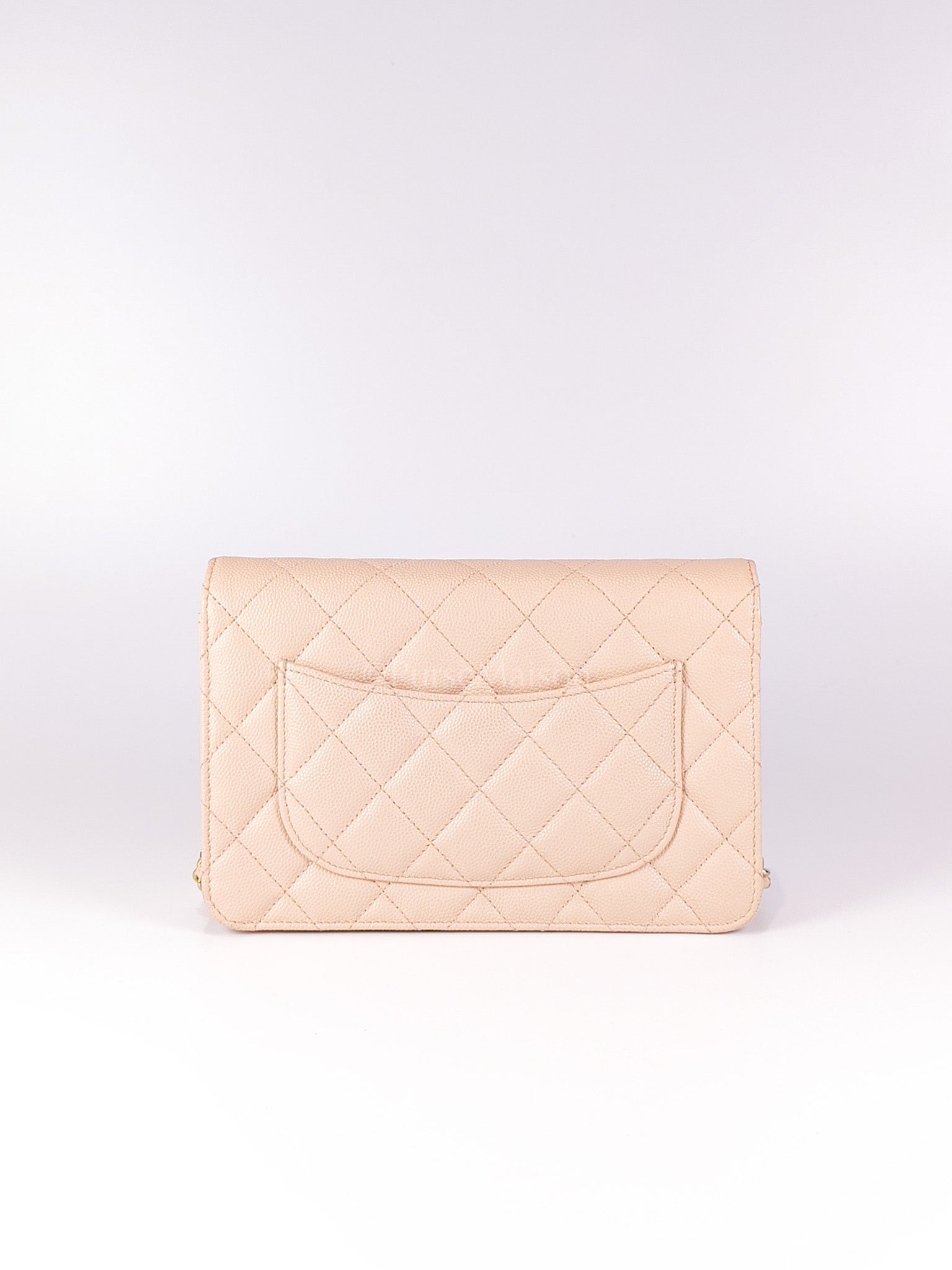 Wallet On Chain (WOC) Pale Beige Pink in Caviar Leather and Light Gold Hardware (Microchip) | Purse Maison Luxury Bags Shop