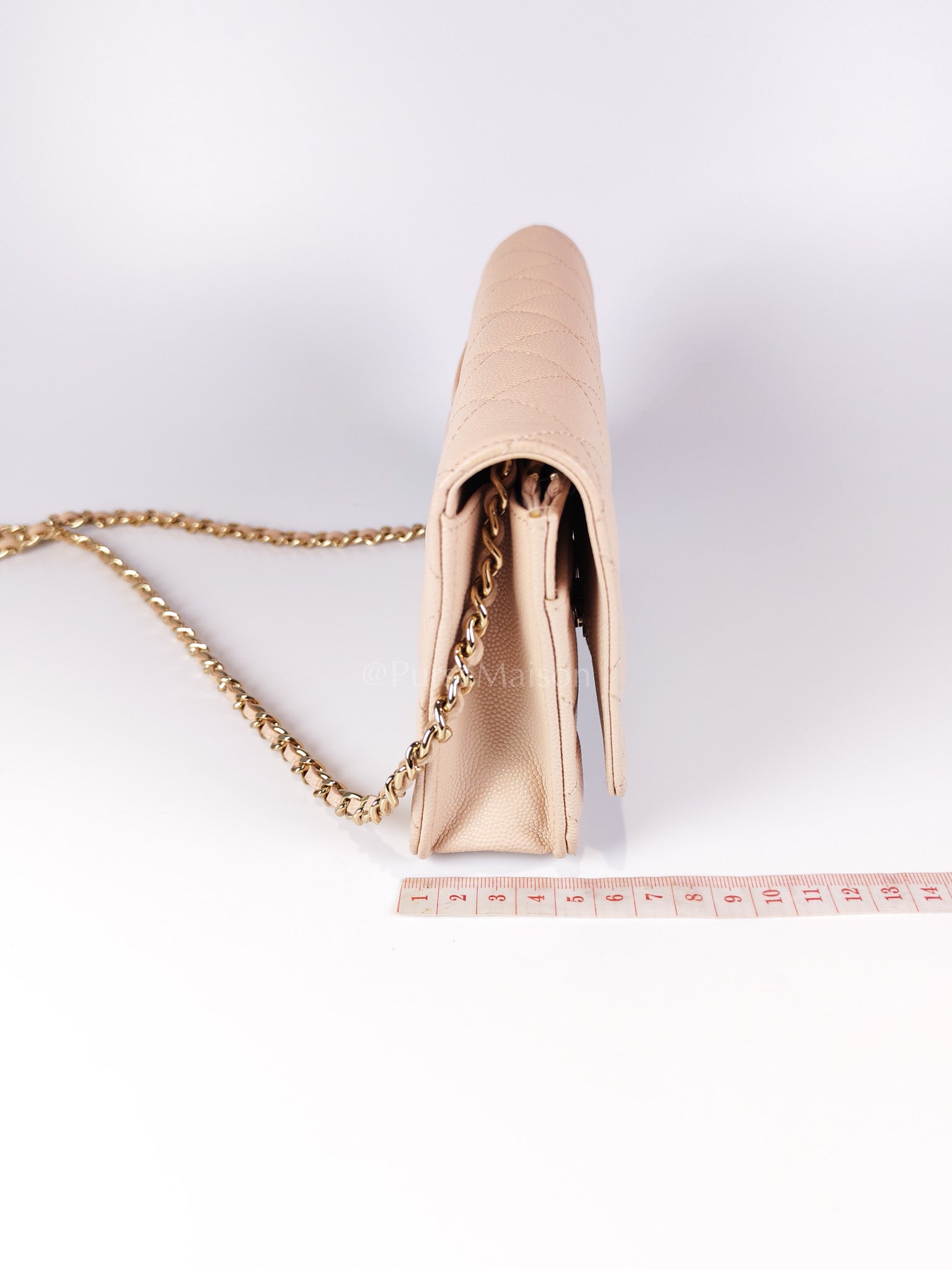 Wallet On Chain (WOC) Pale Beige Pink in Caviar Leather and Light Gold Hardware (Microchip) | Purse Maison Luxury Bags Shop