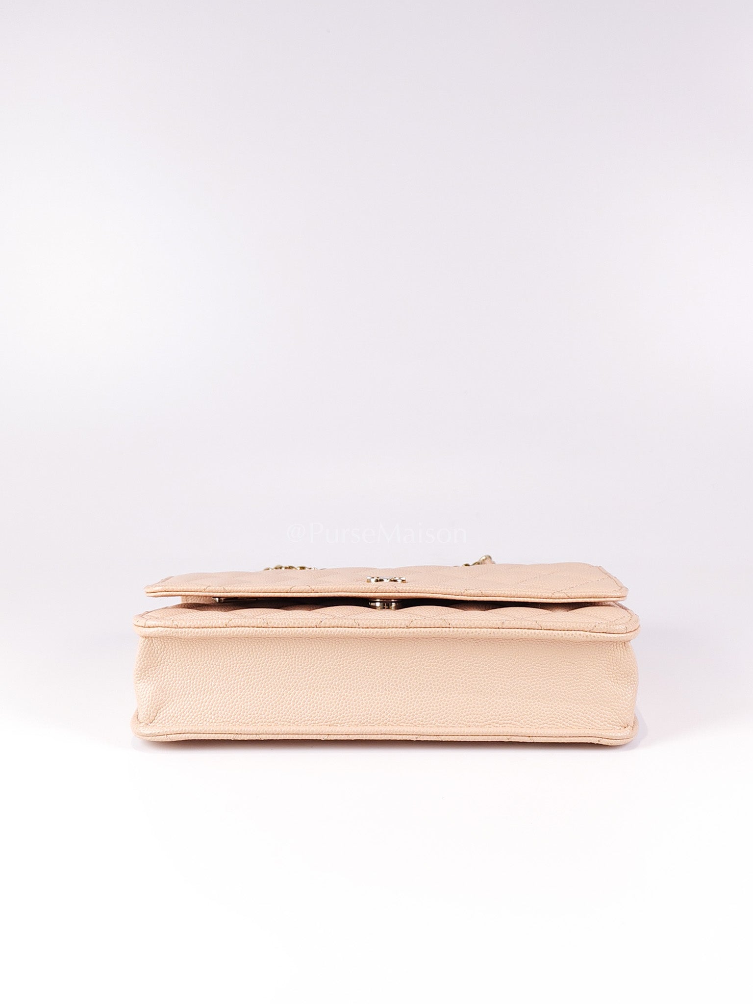 Wallet On Chain (WOC) Pale Beige Pink in Caviar Leather and Light Gold Hardware (Microchip) | Purse Maison Luxury Bags Shop