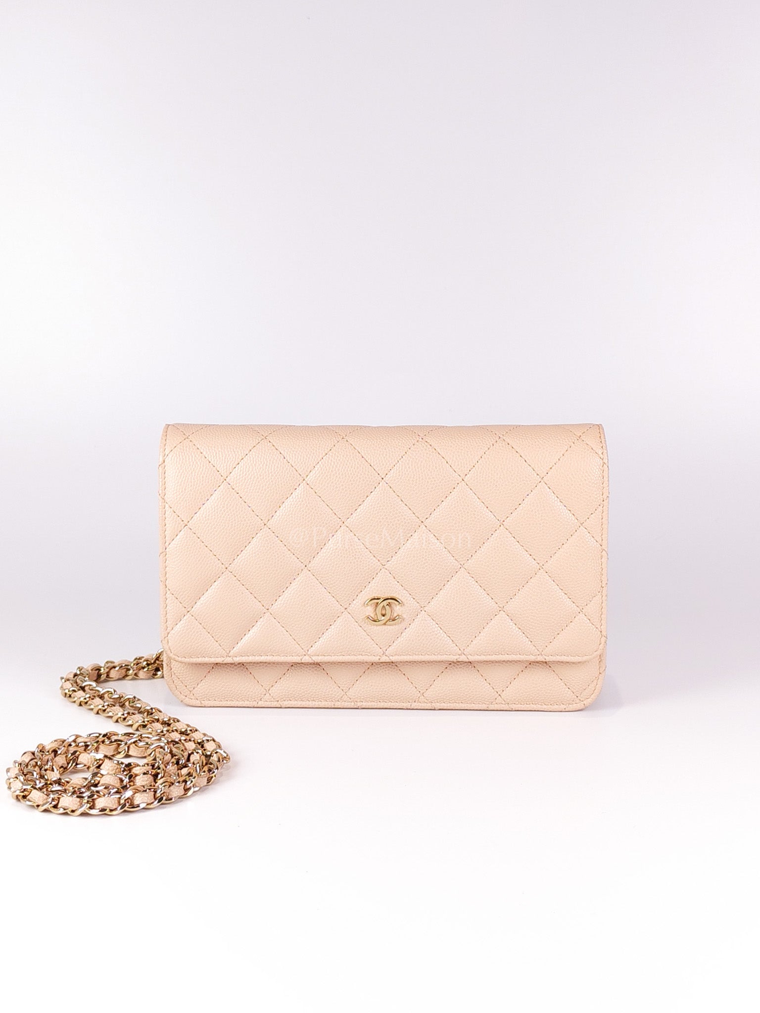 Wallet On Chain (WOC) Pale Beige Pink in Caviar Leather and Light Gold Hardware (Microchip) | Purse Maison Luxury Bags Shop