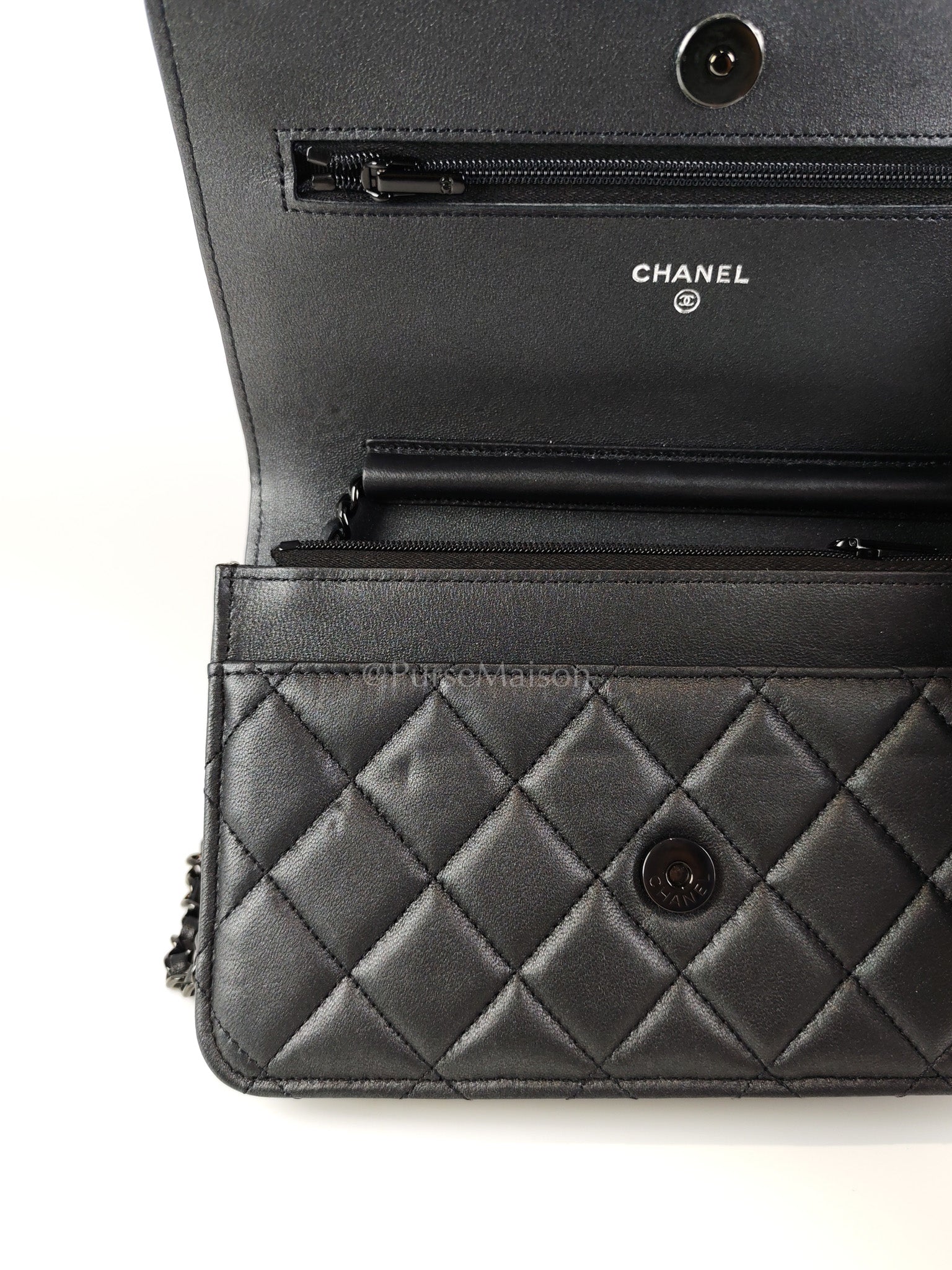 Wallet On Chain (WOC) So Black in Iridescent Lambskin Leather (Microchip) | Purse Maison Luxury Bags Shop