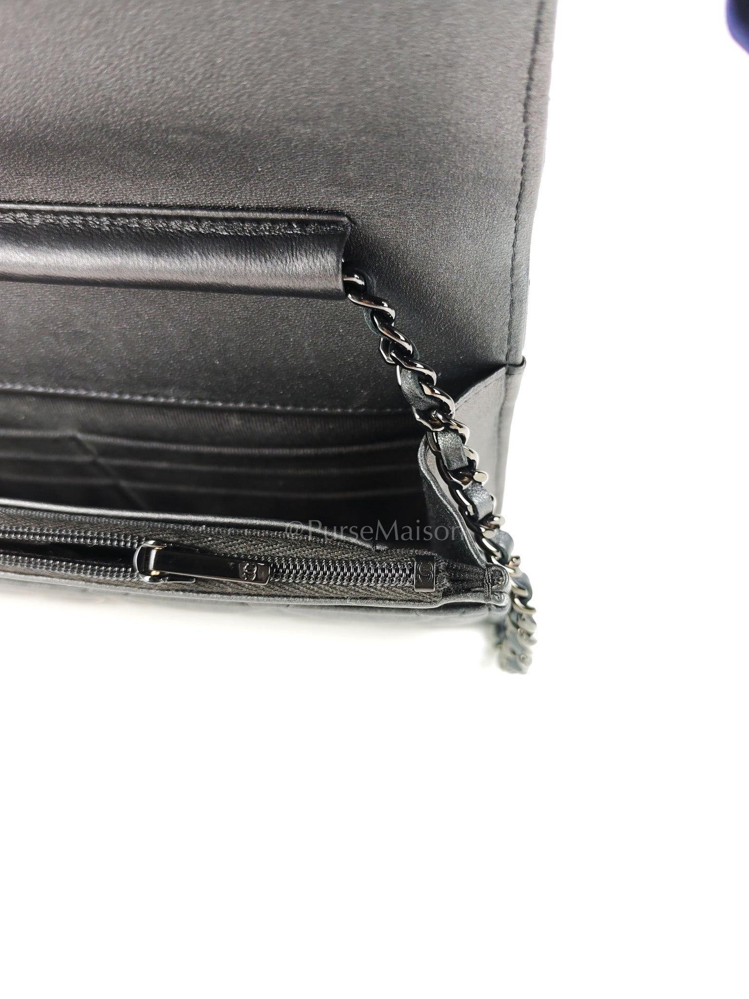 Wallet On Chain (WOC) So Black in Iridescent Lambskin Leather (Microchip) | Purse Maison Luxury Bags Shop