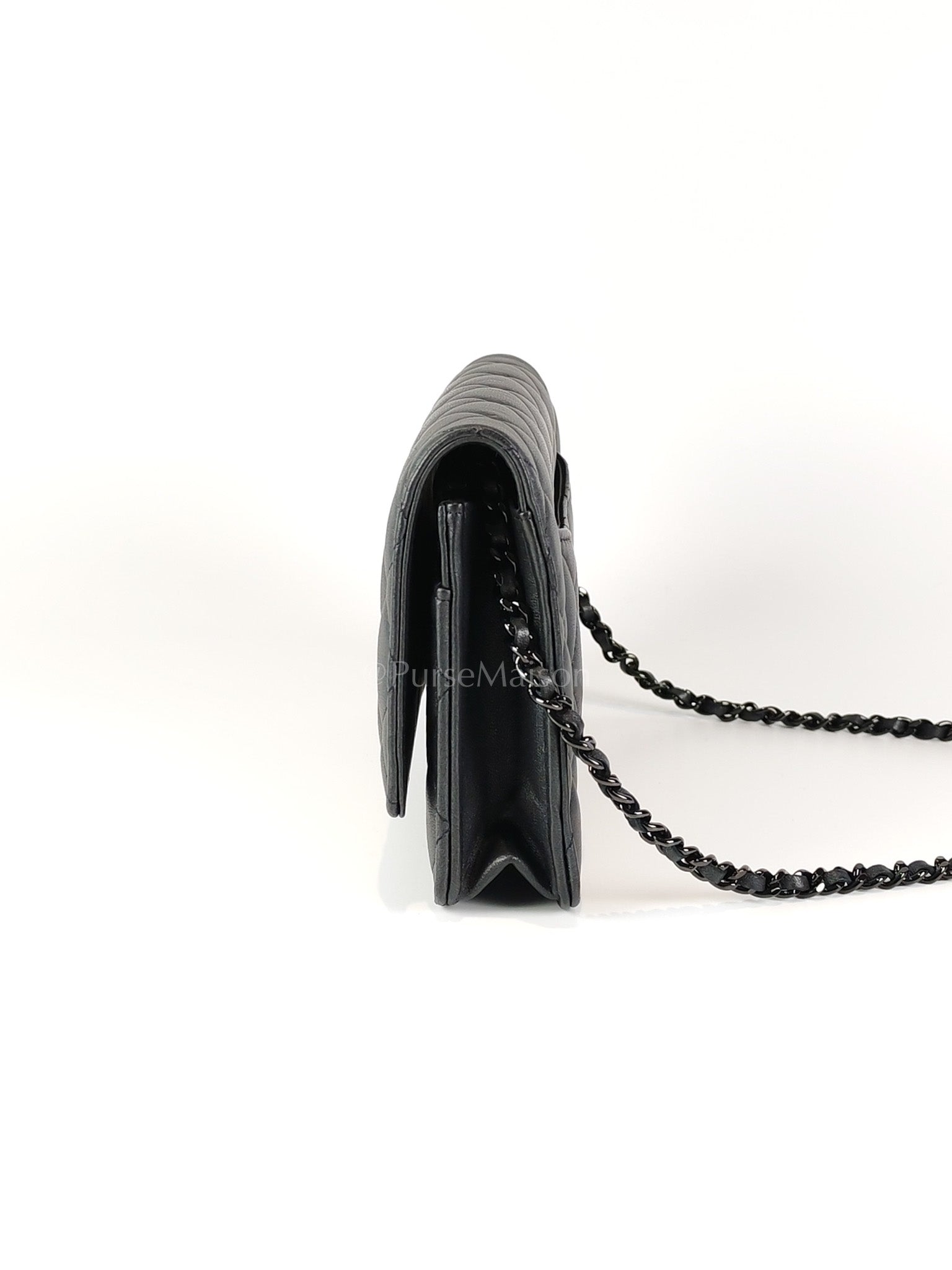 Wallet On Chain (WOC) So Black in Iridescent Lambskin Leather (Microchip) | Purse Maison Luxury Bags Shop
