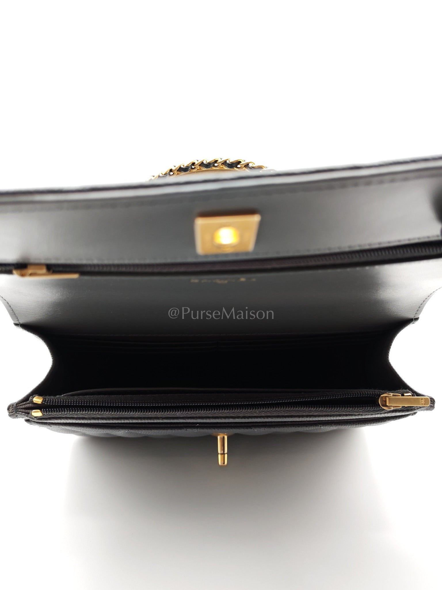 Wallet on Chain (WOC) Top Handle in Gray Quilted Caviar Leather and Aged Gold Hardware (Microchip) | Purse Maison Luxury Bags Shop