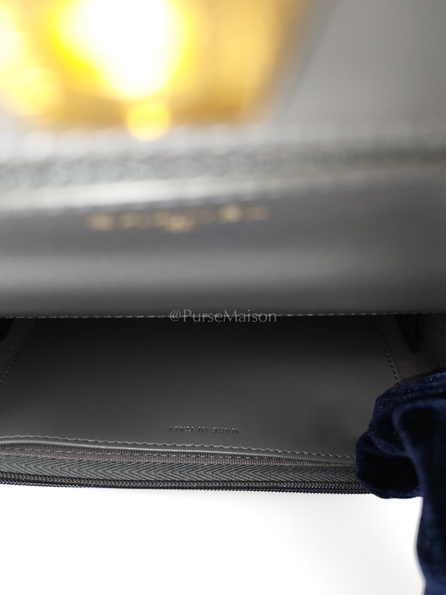 Wallet on Chain (WOC) Top Handle in Gray Quilted Caviar Leather and Aged Gold Hardware (Microchip) | Purse Maison Luxury Bags Shop