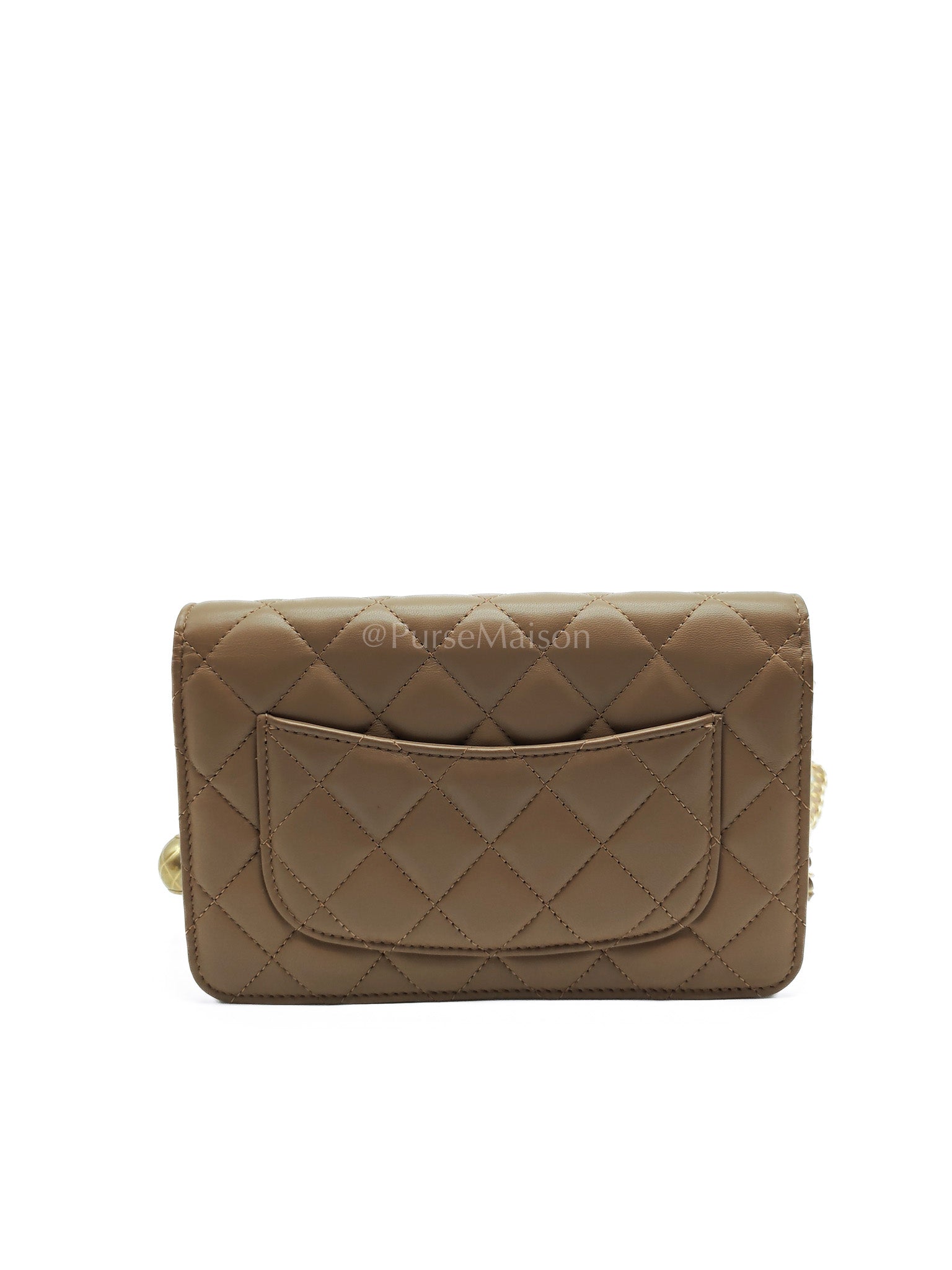 Wallet On Chain(Adjustable Strap) in Dark Beige Lambskin Aged Gold Hardware (Microchip) | Purse Maison Luxury Bags Shop