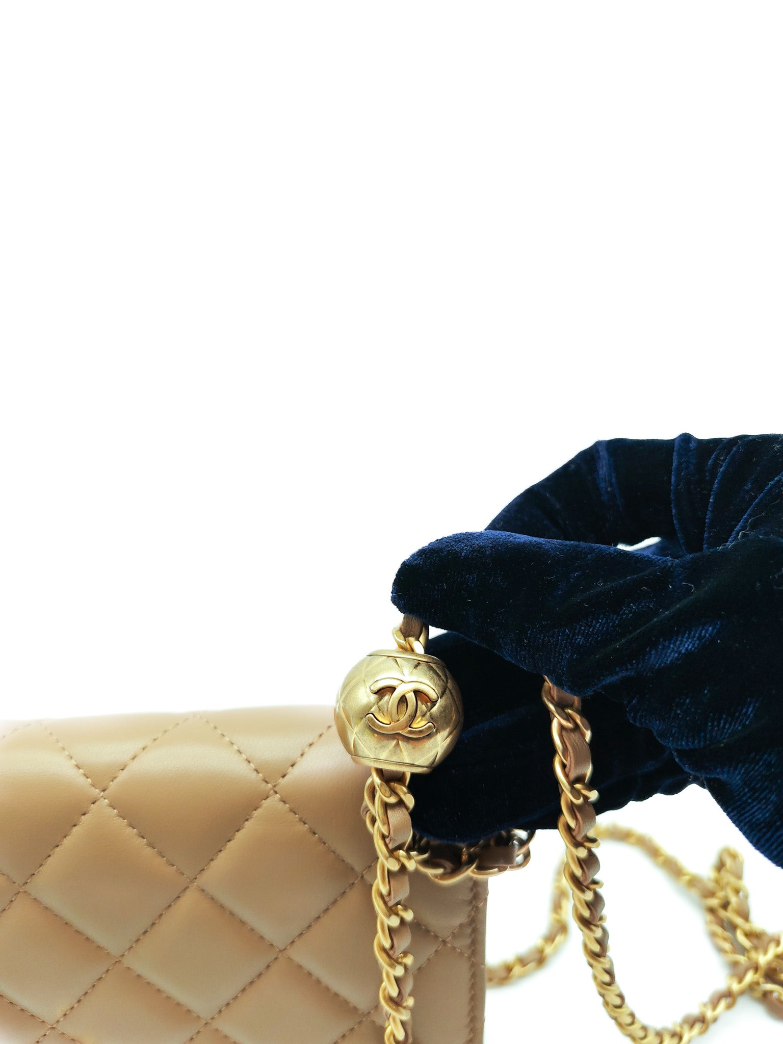 Wallet On Chain(Adjustable Strap) in Dark Beige Lambskin Aged Gold Hardware (Microchip) | Purse Maison Luxury Bags Shop