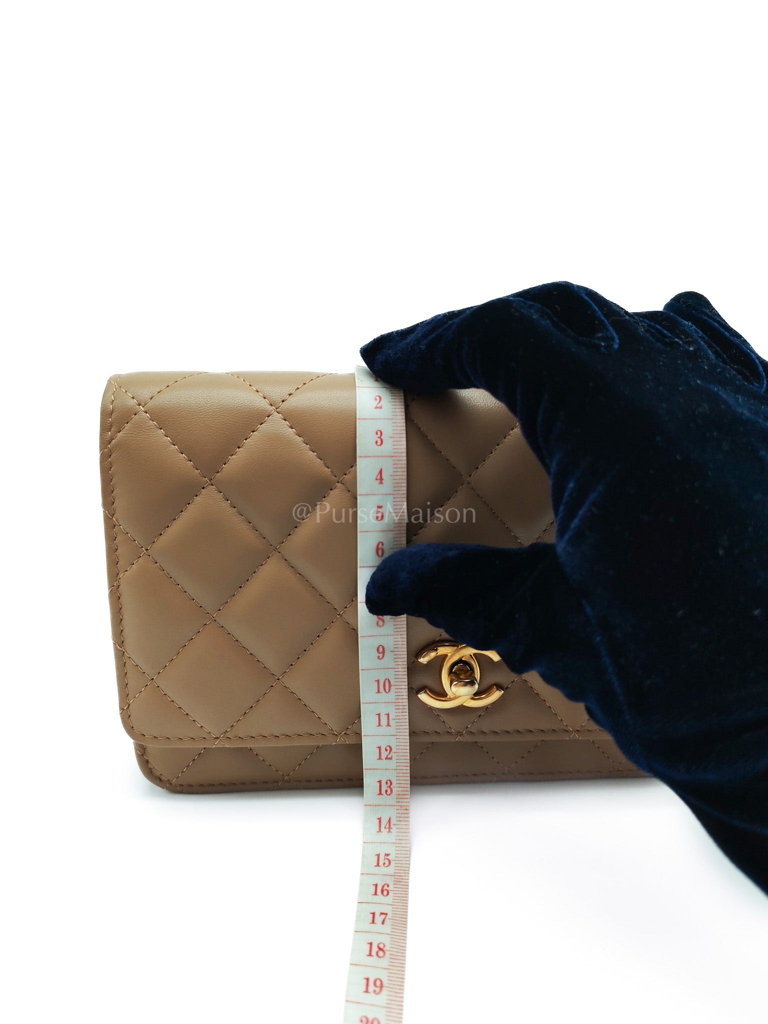 Wallet On Chain(Adjustable Strap) in Dark Beige Lambskin Aged Gold Hardware (Microchip) | Purse Maison Luxury Bags Shop
