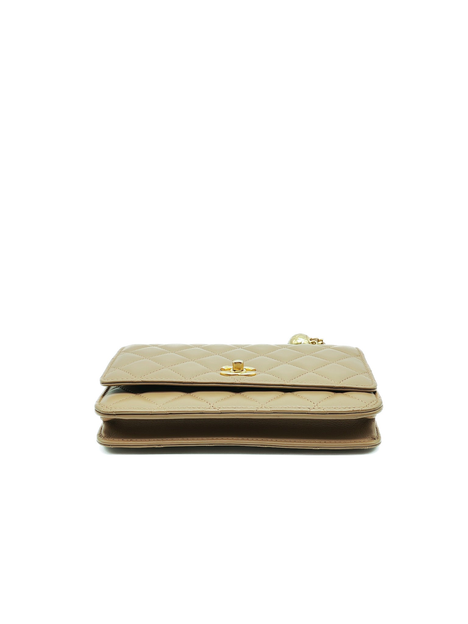 Wallet On Chain(Adjustable Strap) in Dark Beige Lambskin Aged Gold Hardware (Microchip) | Purse Maison Luxury Bags Shop