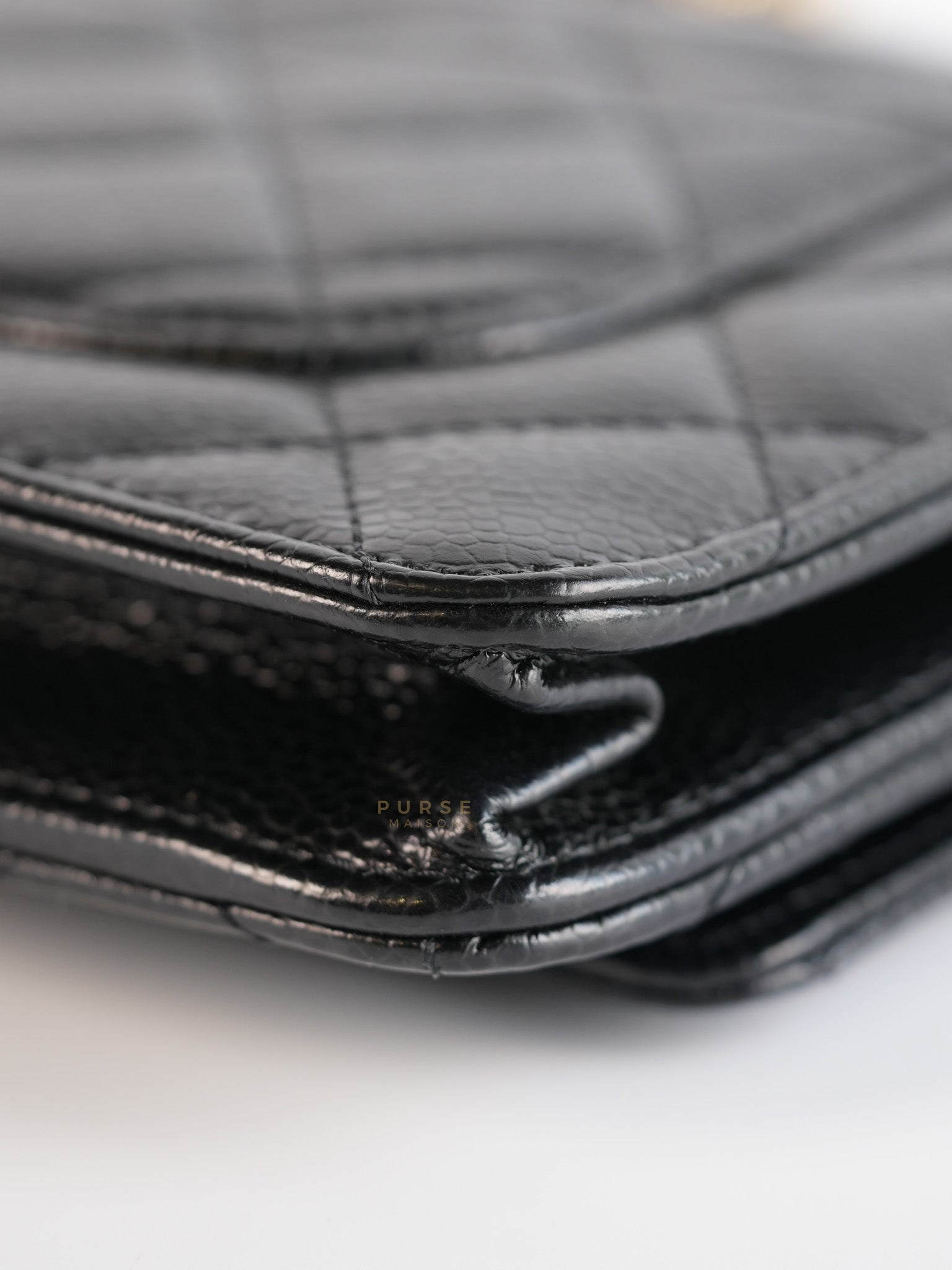 Wallet on Chain(WOC) in Black Caviar Leather with Gold Hardware(Series 28) | Purse Maison Luxury Bags Shop