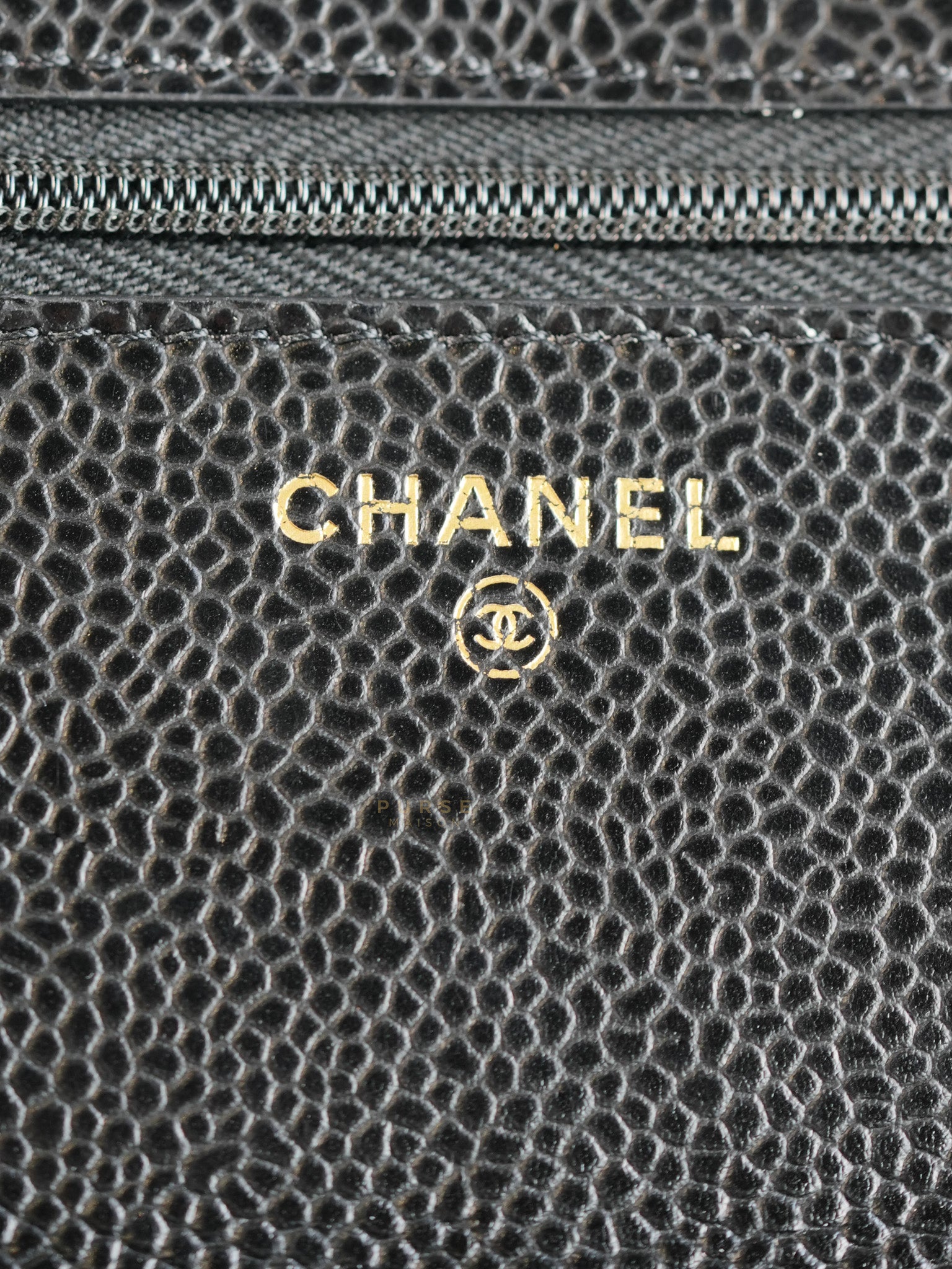 Wallet on Chain(WOC) in Black Caviar Leather with Gold Hardware(Series 28) | Purse Maison Luxury Bags Shop