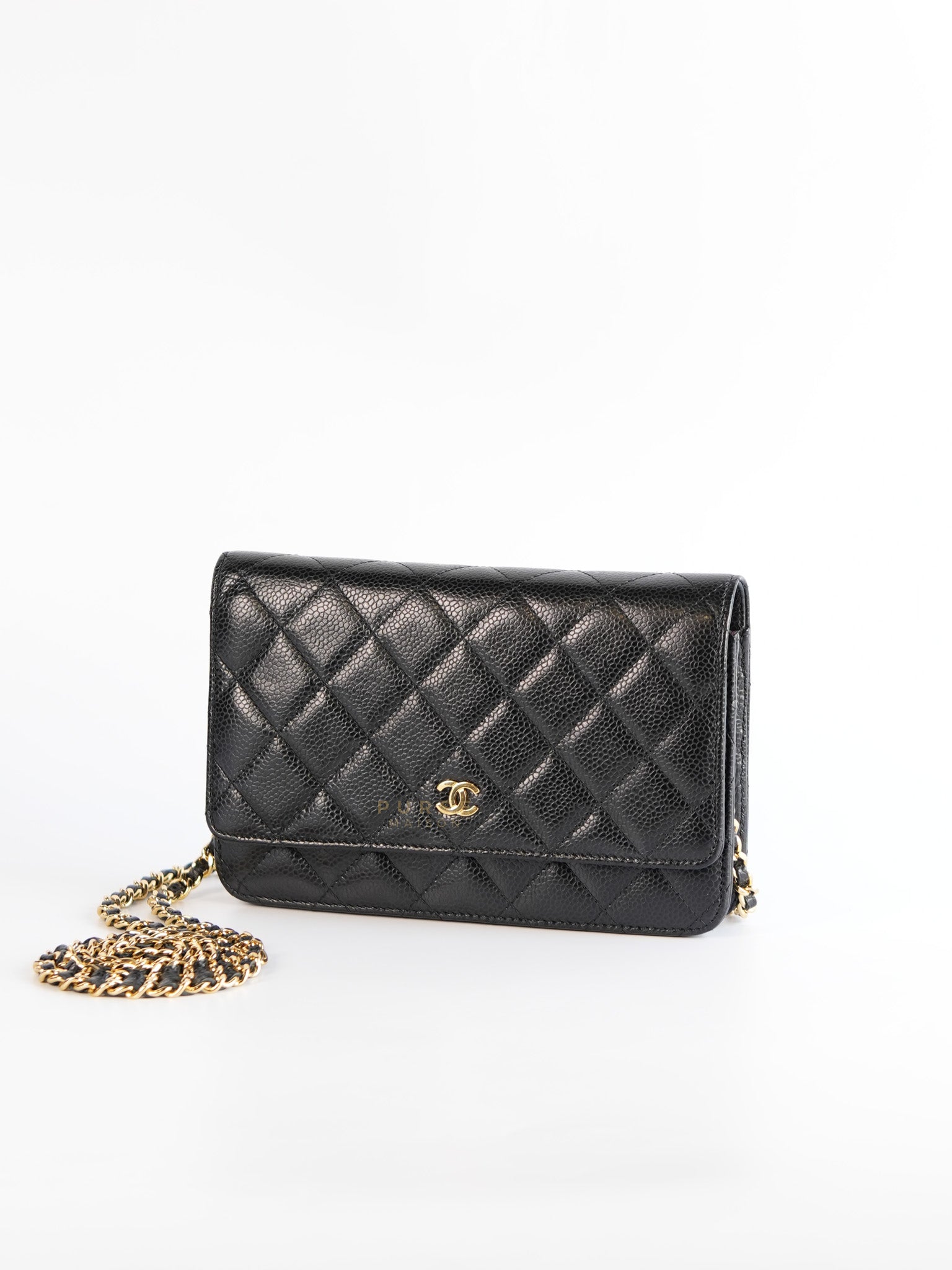 Wallet on Chain(WOC) in Black Caviar Leather with Gold Hardware(Series 28) | Purse Maison Luxury Bags Shop
