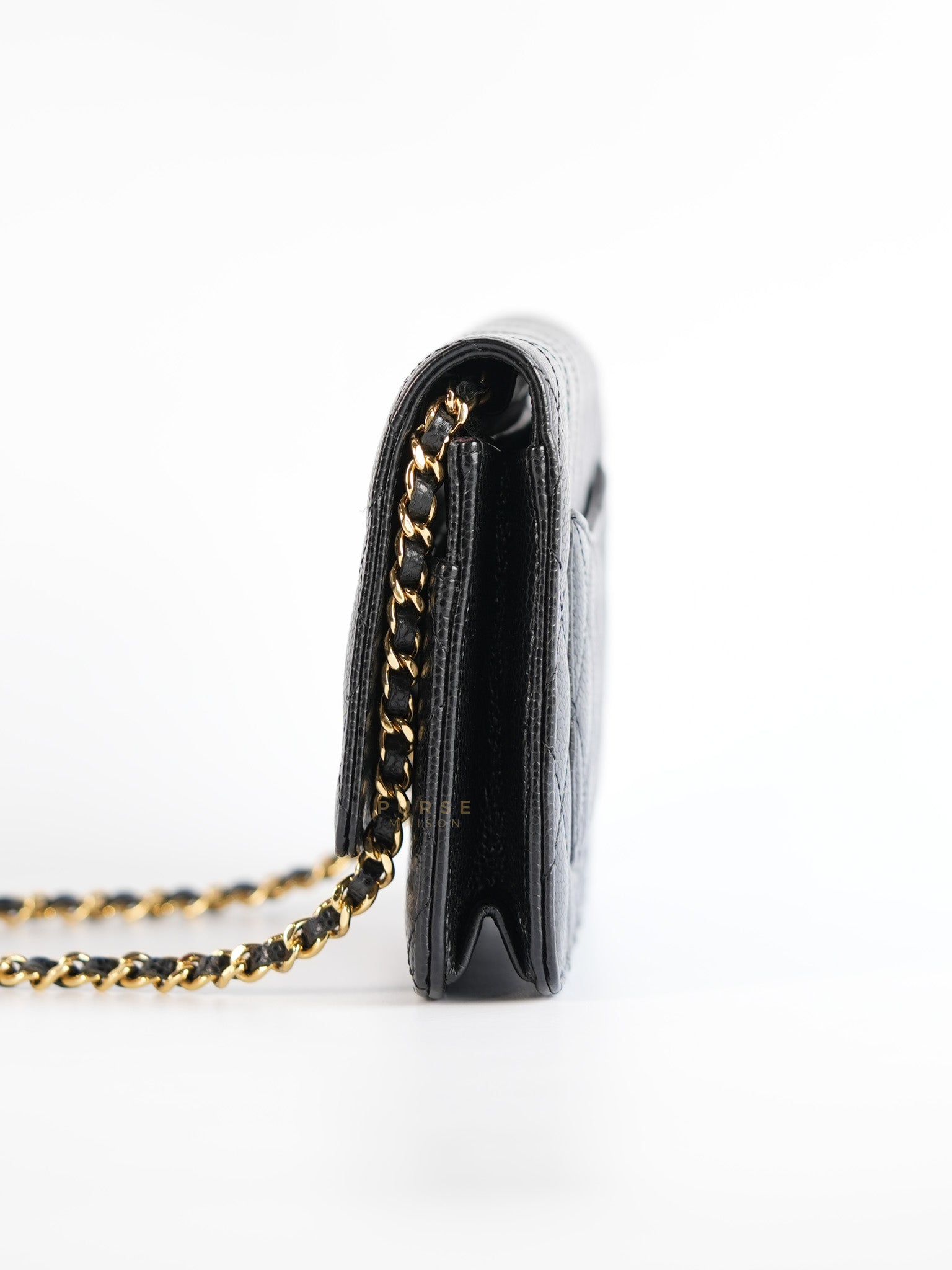 Wallet on Chain(WOC) in Black Caviar Leather with Gold Hardware(Series 28) | Purse Maison Luxury Bags Shop