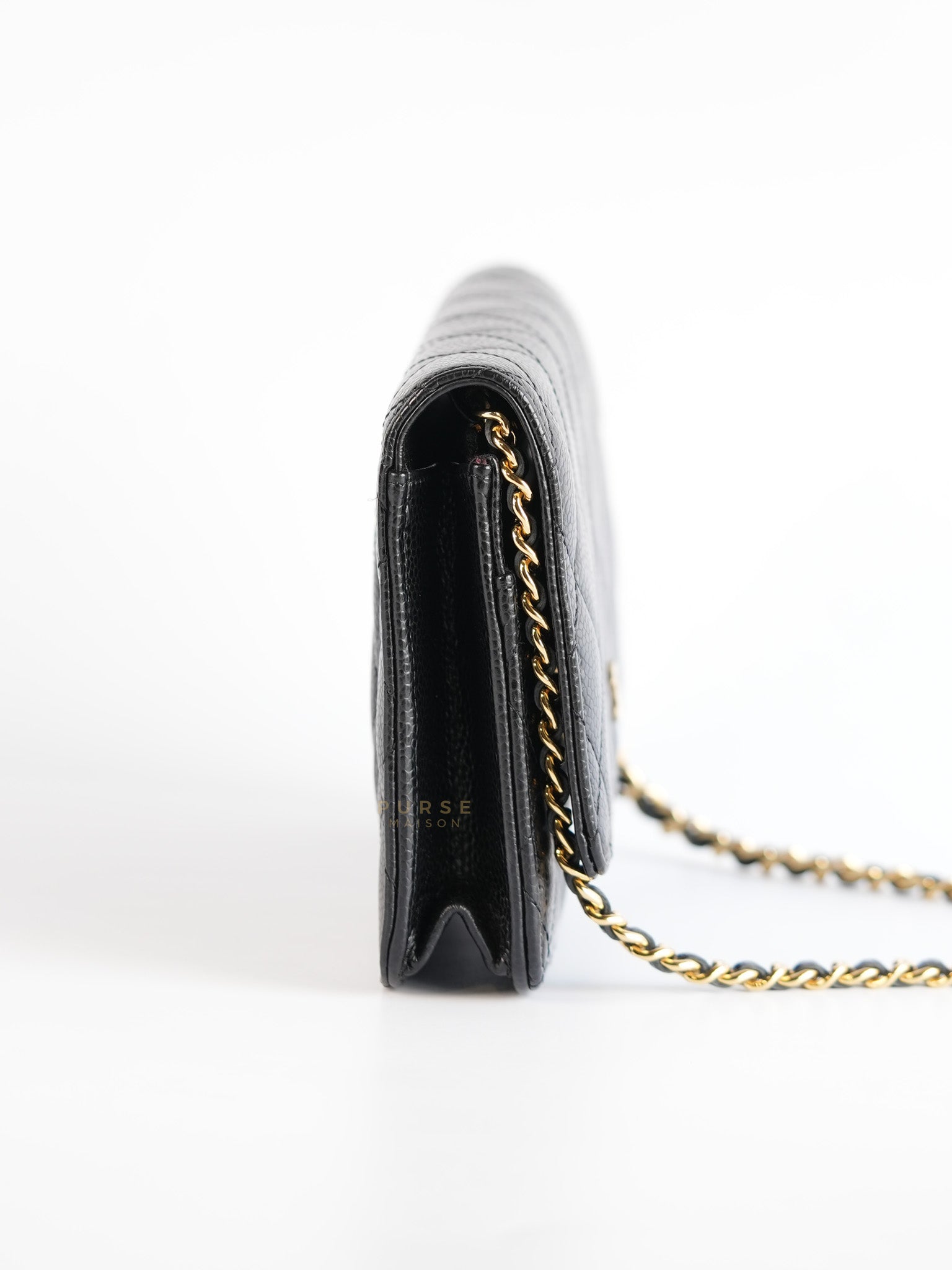 Wallet on Chain(WOC) in Black Caviar Leather with Gold Hardware(Series 28) | Purse Maison Luxury Bags Shop